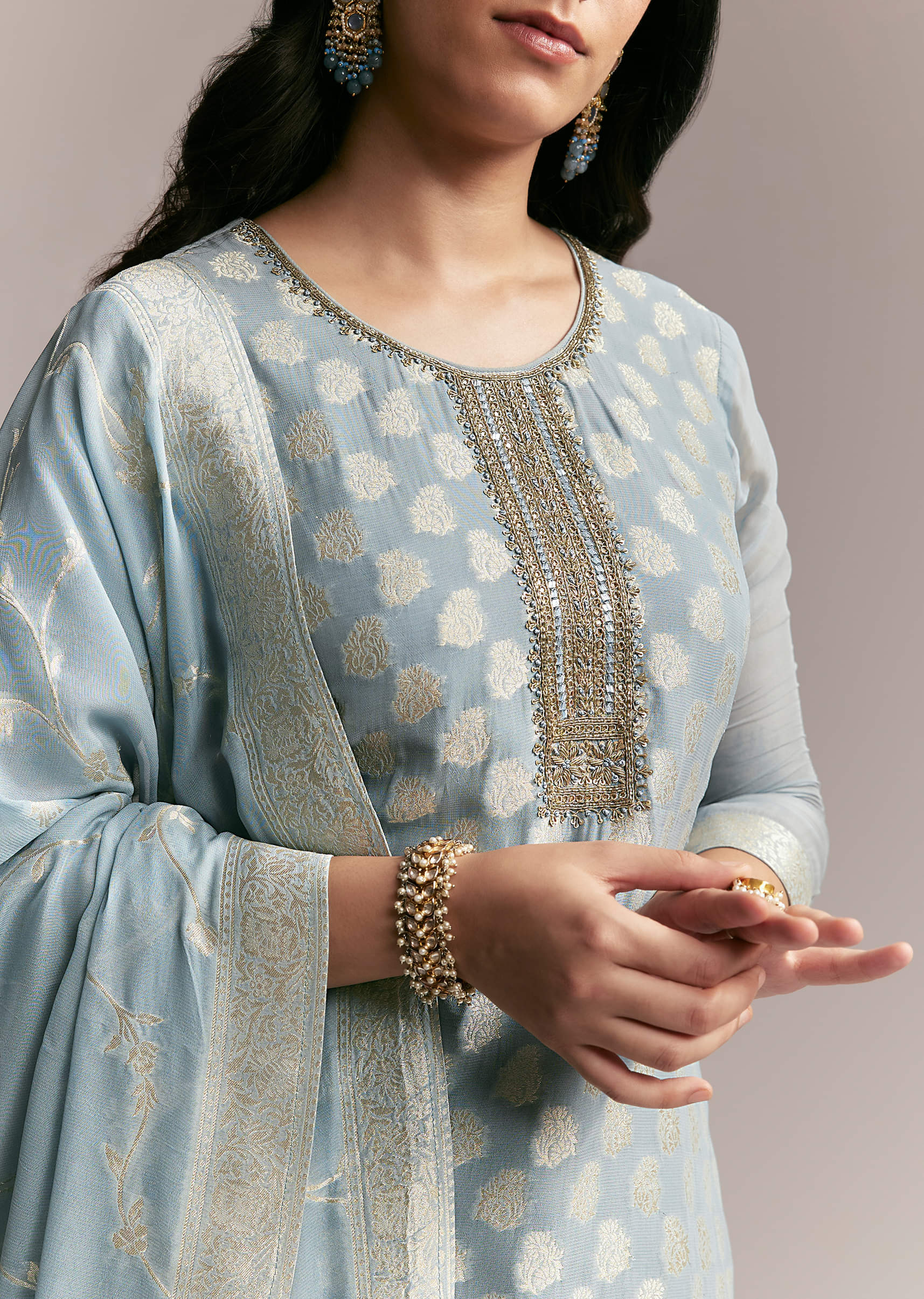Blue Banarasi Kurta Set - Image 2