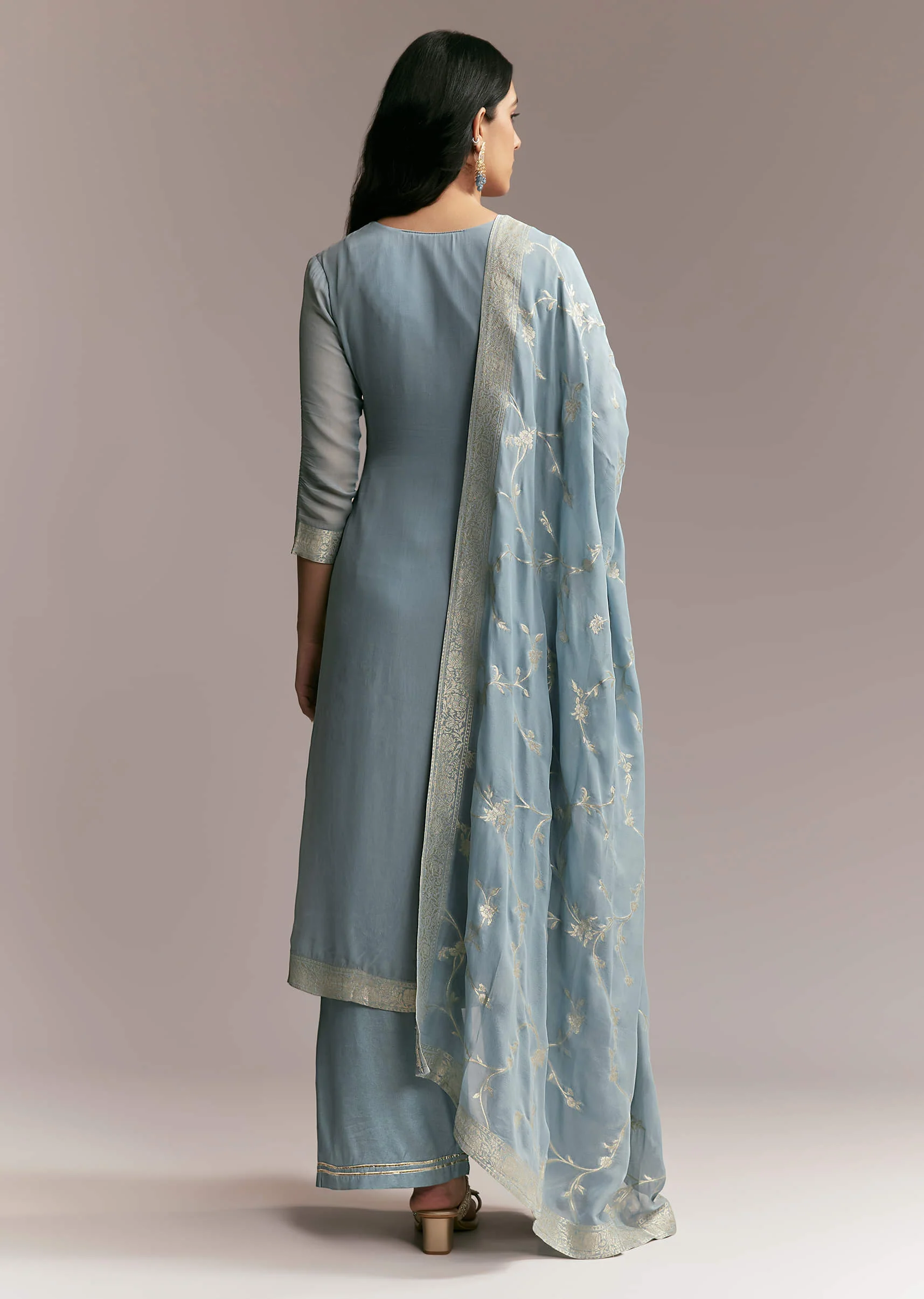 Blue Banarasi Kurta Set - Image 5