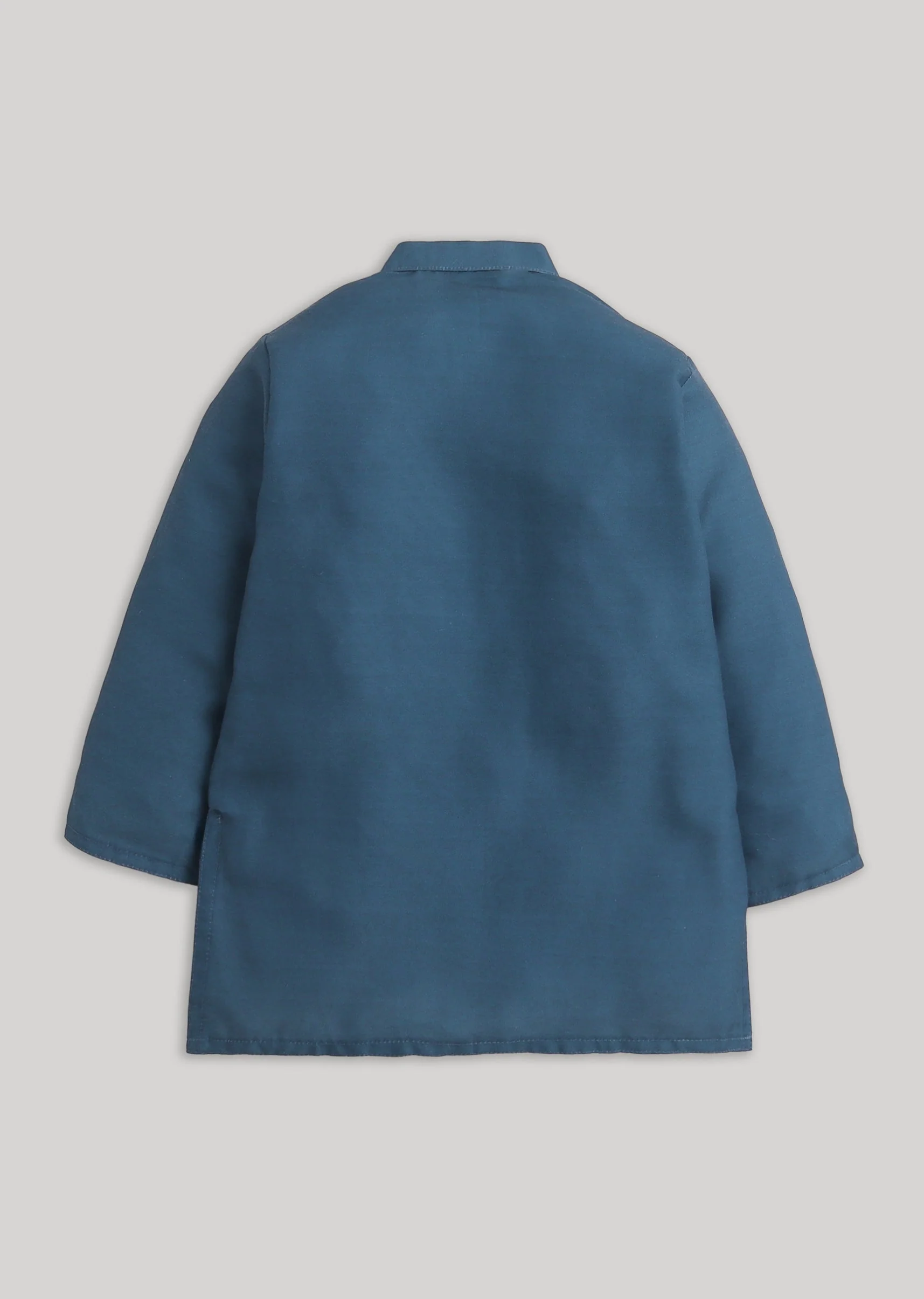 Blue Cotton Kurta Jacket Set With Floral Embroidered Nehru Jacket - Image 3