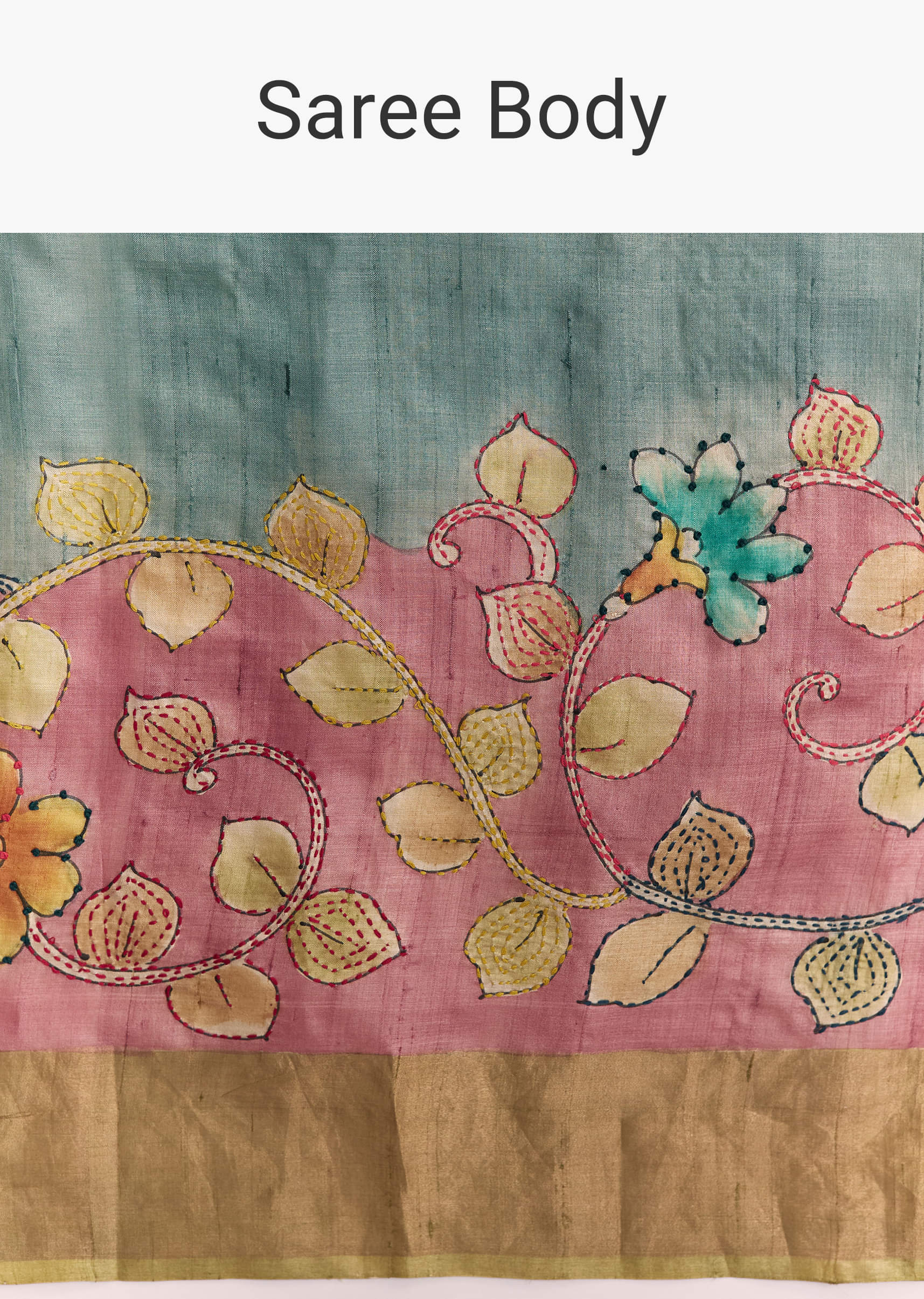 Blue Cotton Saree With Hand Painted Motifs And Brown Border - Image 9