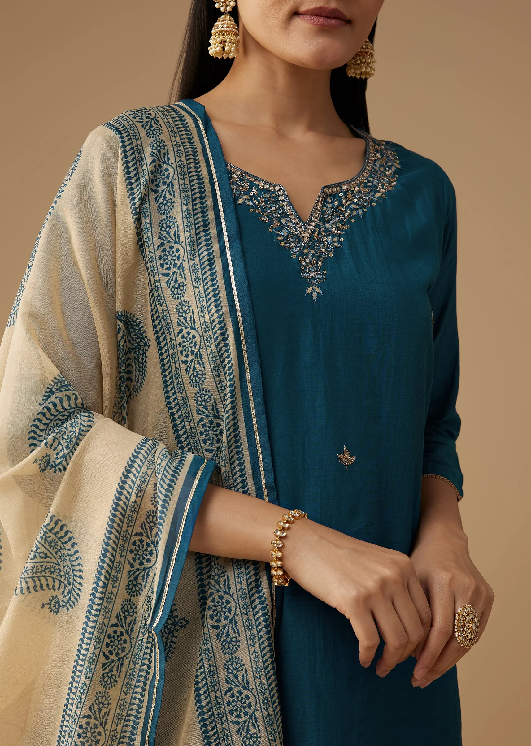 Blue Cotton Silk Gota Embroidered Kurta Set - Image 2