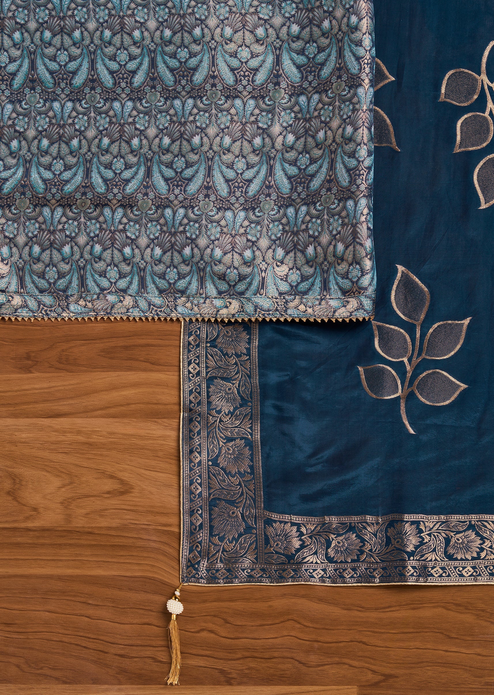 Blue Crepe Unstitched Suit With Dupatta - Image 3
