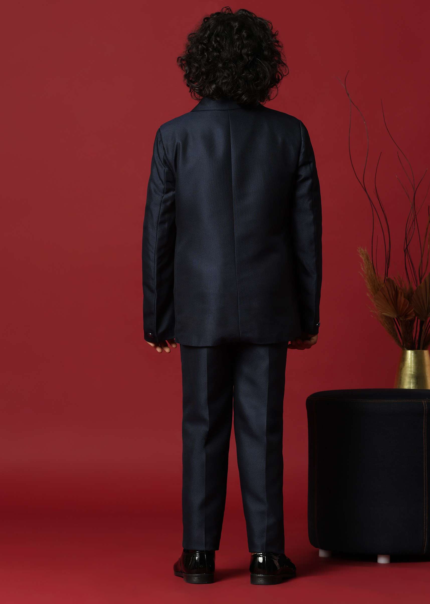 Blue Cutwork Embroidery Festive Tuxedo For Boys - Image 6