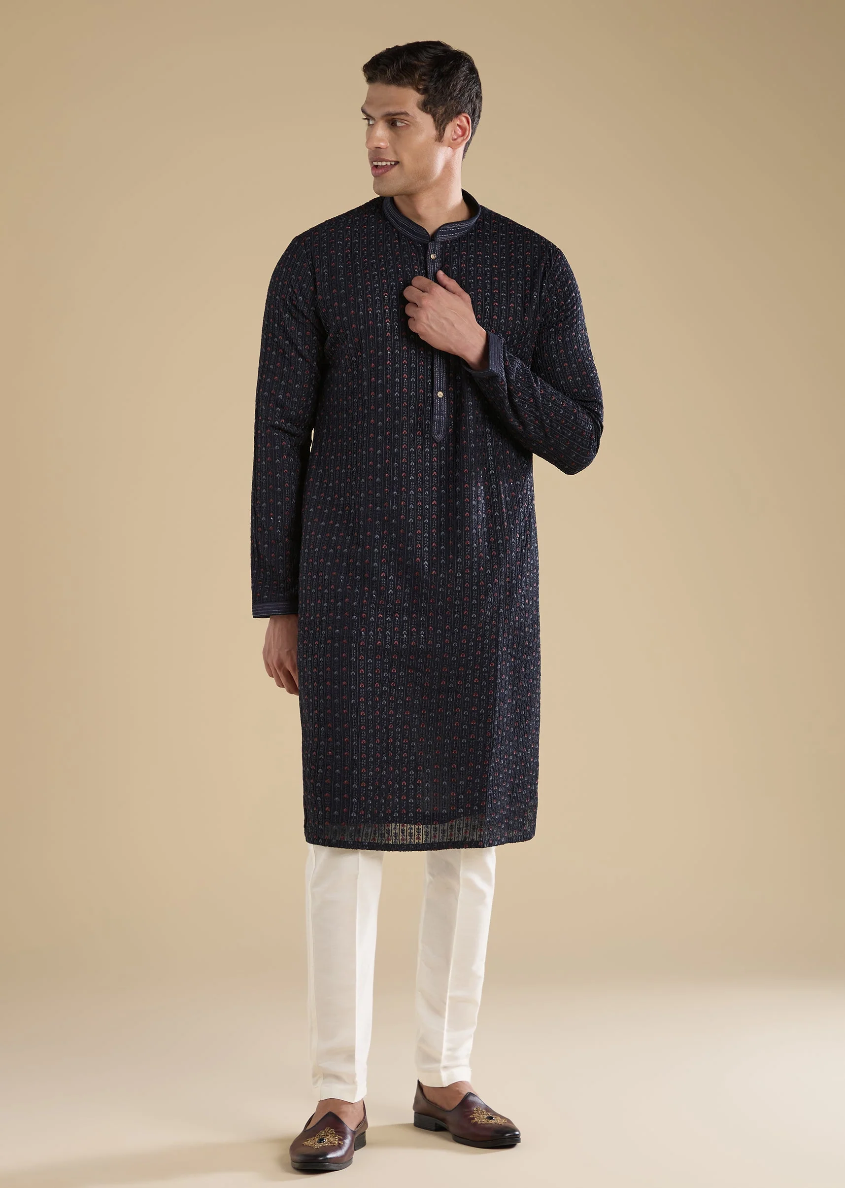 Blue Embellished Kurta Set With Pants