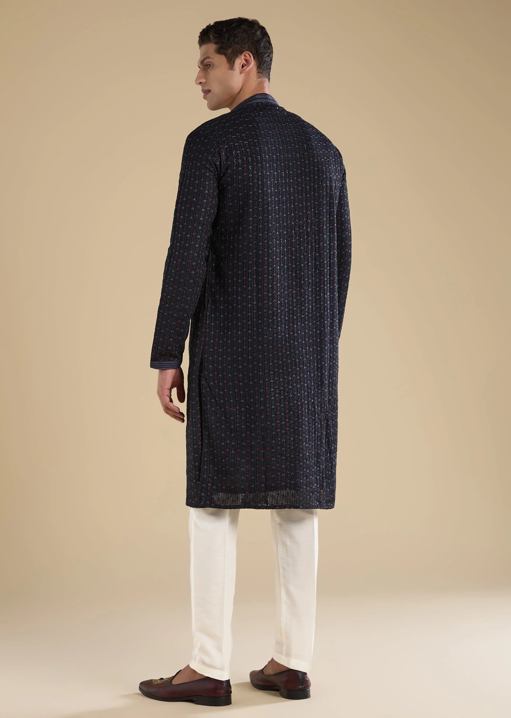 Blue Embellished Kurta Set With Pants - Image 5