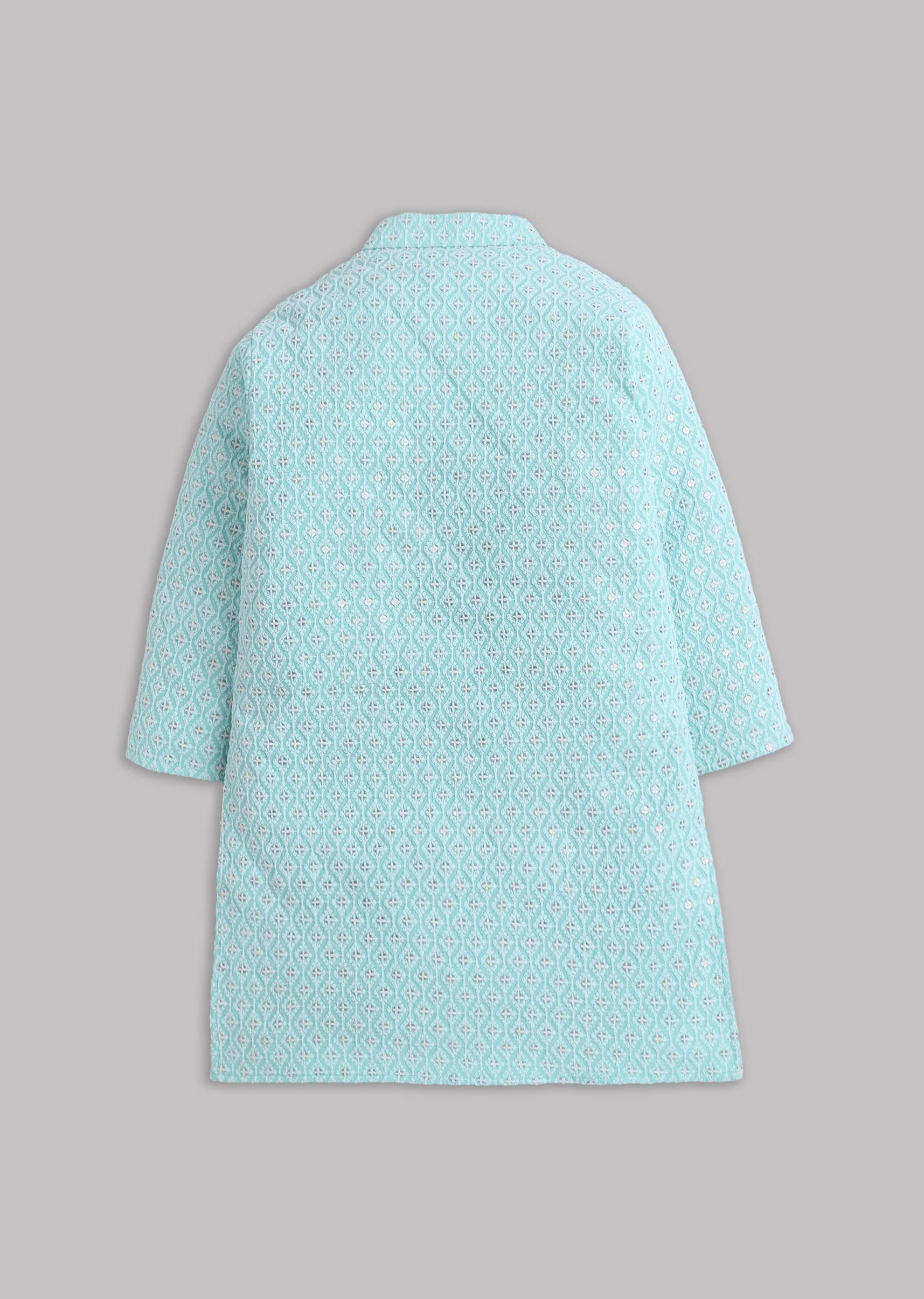 Blue Embroidered Kurta Set With Pants For Boys - Image 3