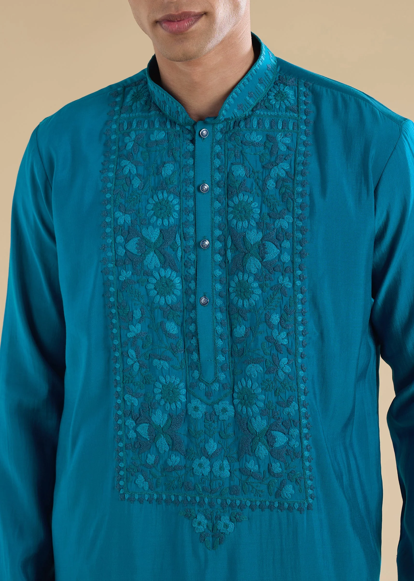 Blue Embroidered Kurta Sets And Dupatta - Image 4
