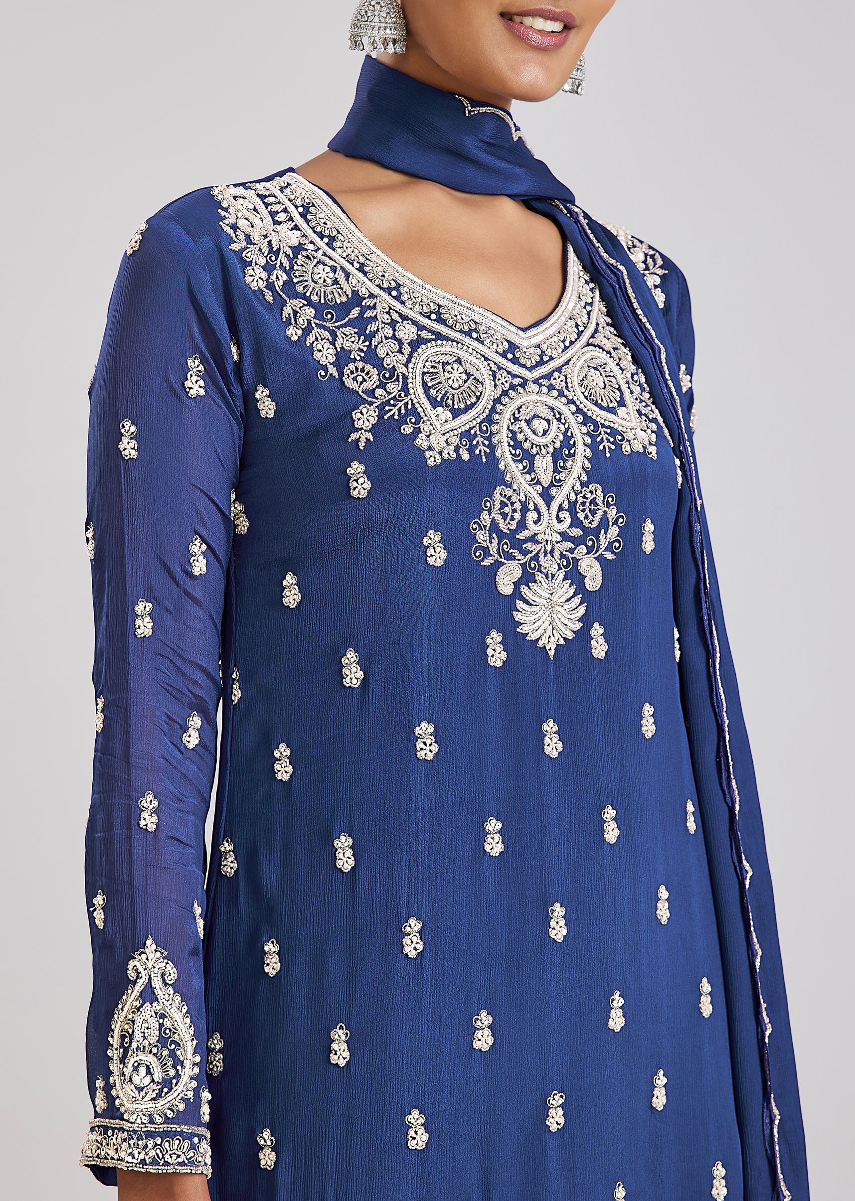 Blue Embroidered Sharara Set - Image 2