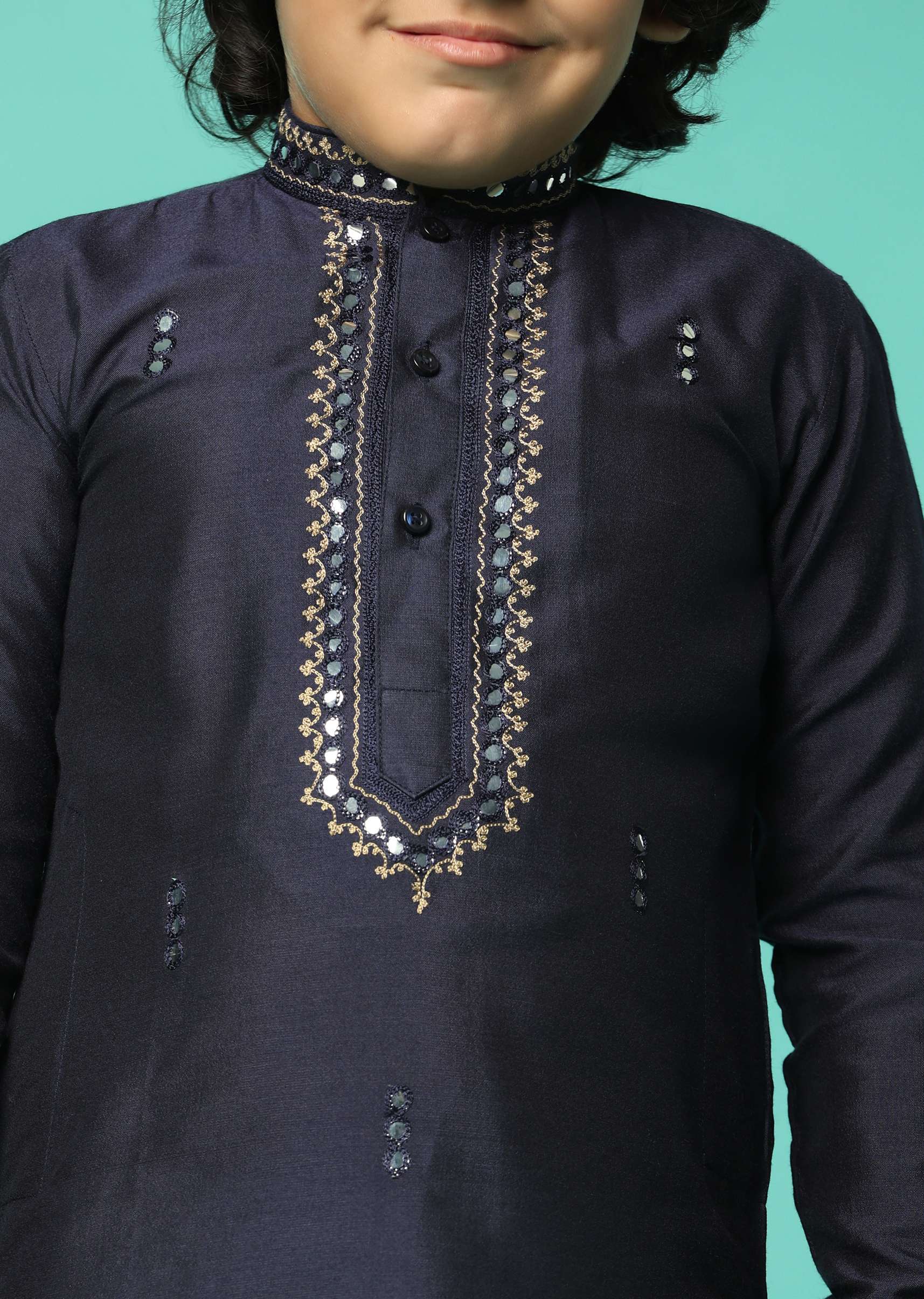 Blue Festive Embroidered Kurta Set For Boys - Image 2