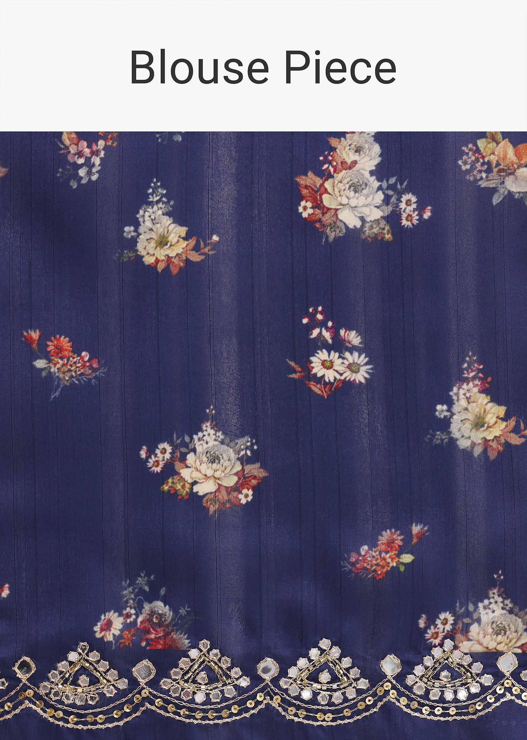 Blue Floral Print Tussar Silk Saree With Unstitched Blouse Piece - Image 10