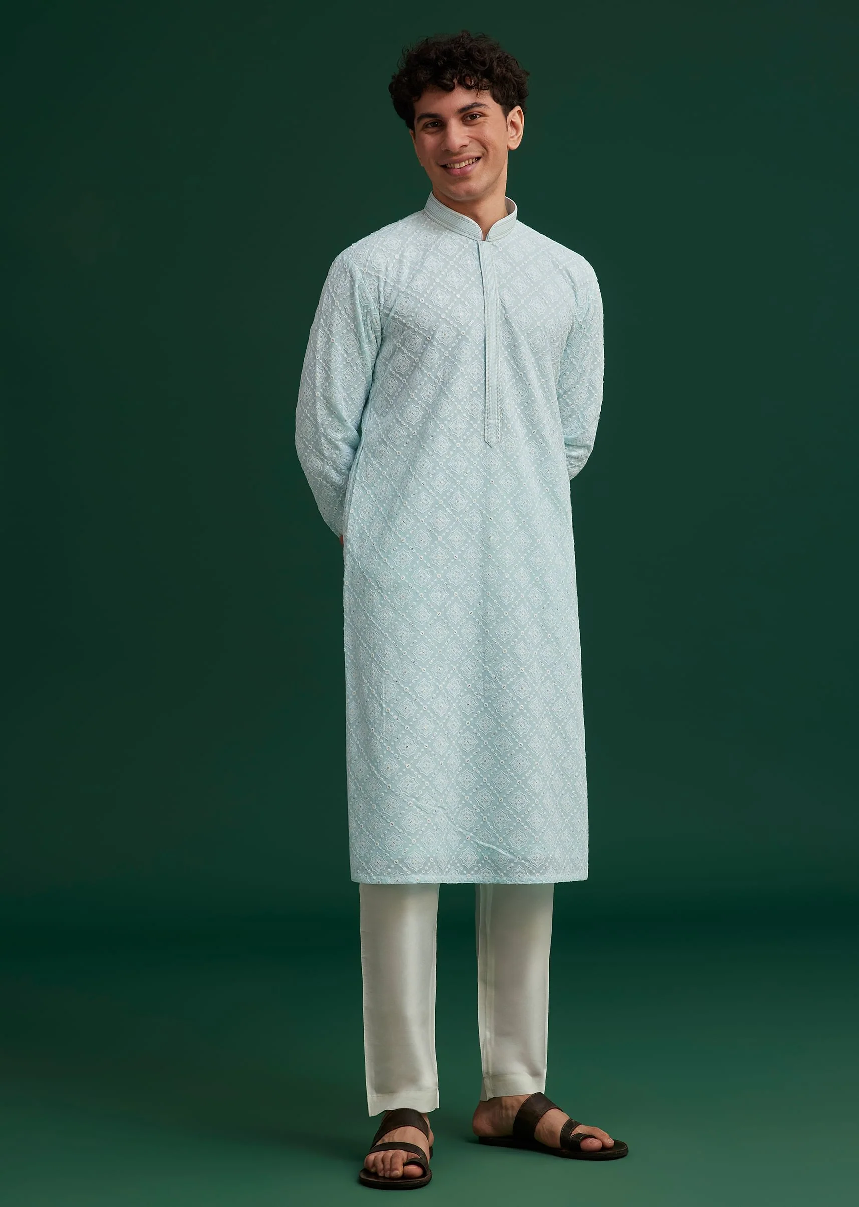 Blue Georgette Embroidered Kurta Set