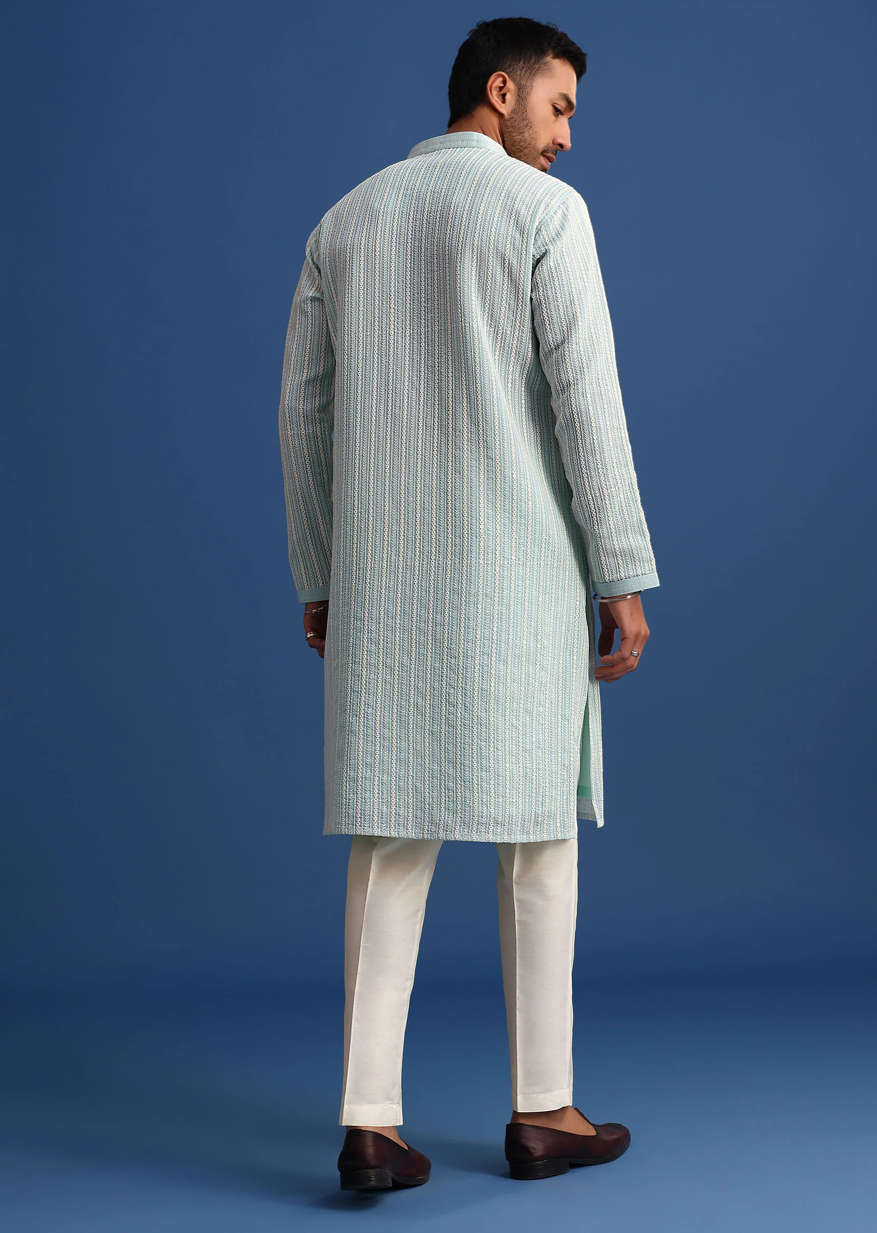 Blue Georgette Kurta Set With Resham Work - Image 5