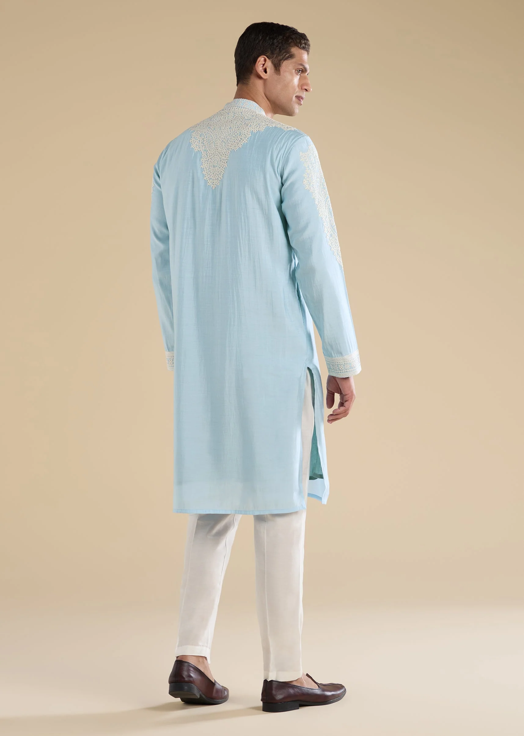 Blue Gujarati Handwork Chanderi Kurta Set - Image 5