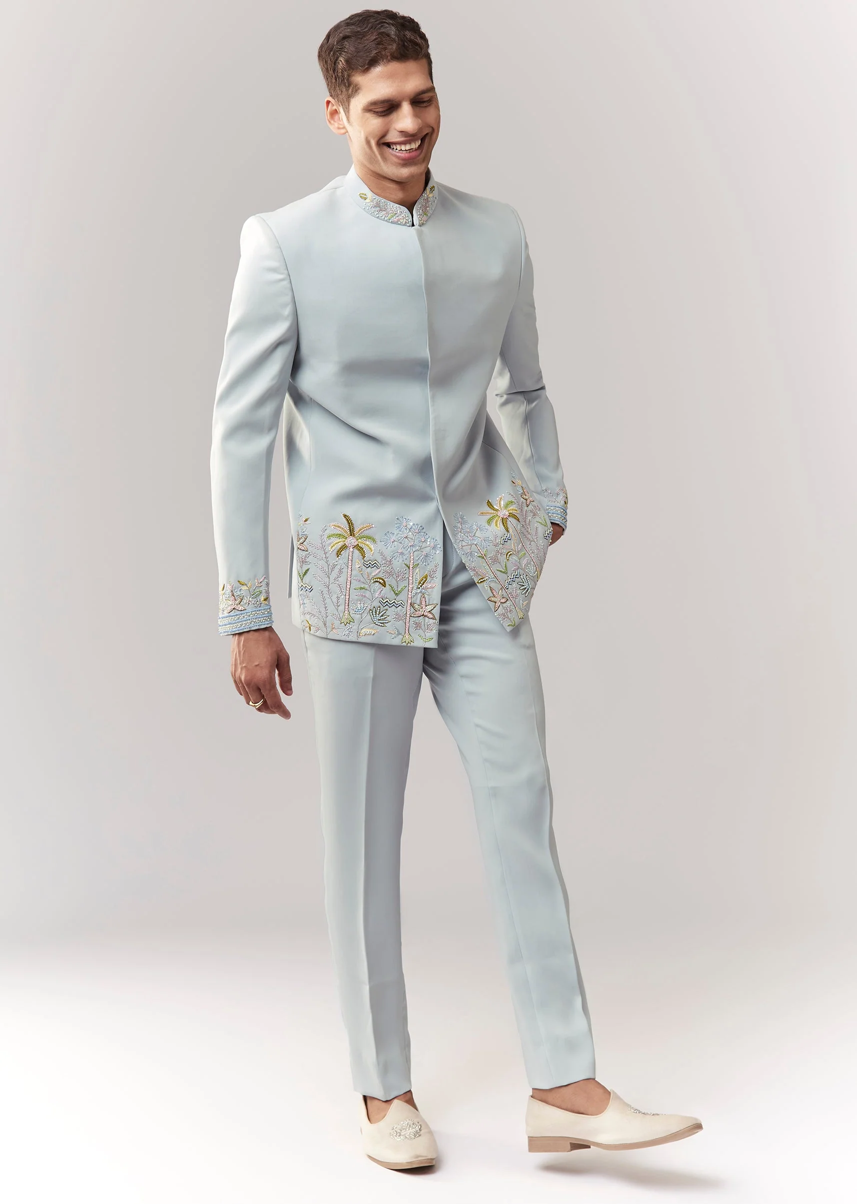 Blue Jodhpuri Set With Cutdana Sequins And Resham Work - Image 3