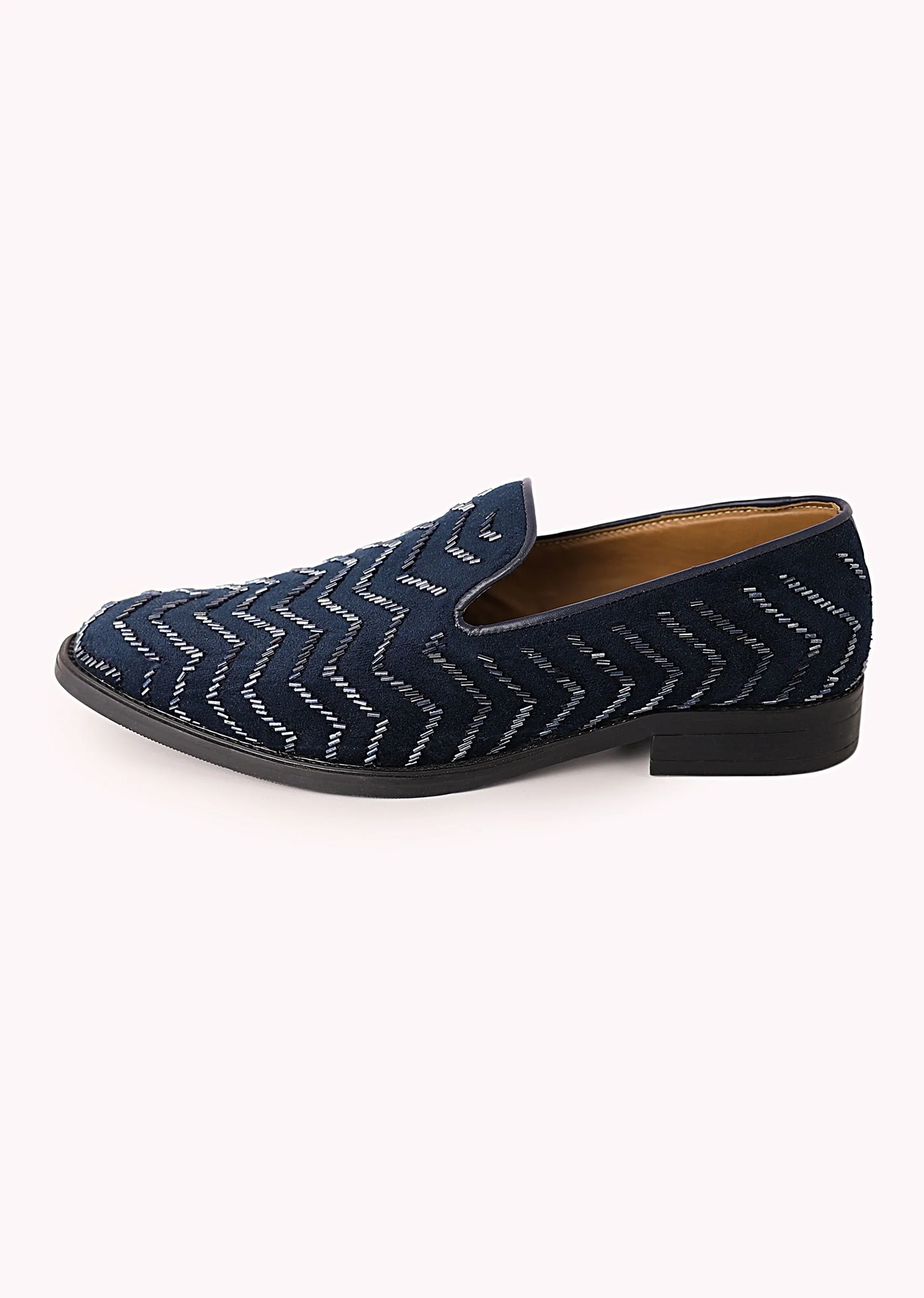 Blue Juttis In Velvet with Chevron Pattern - Image 4