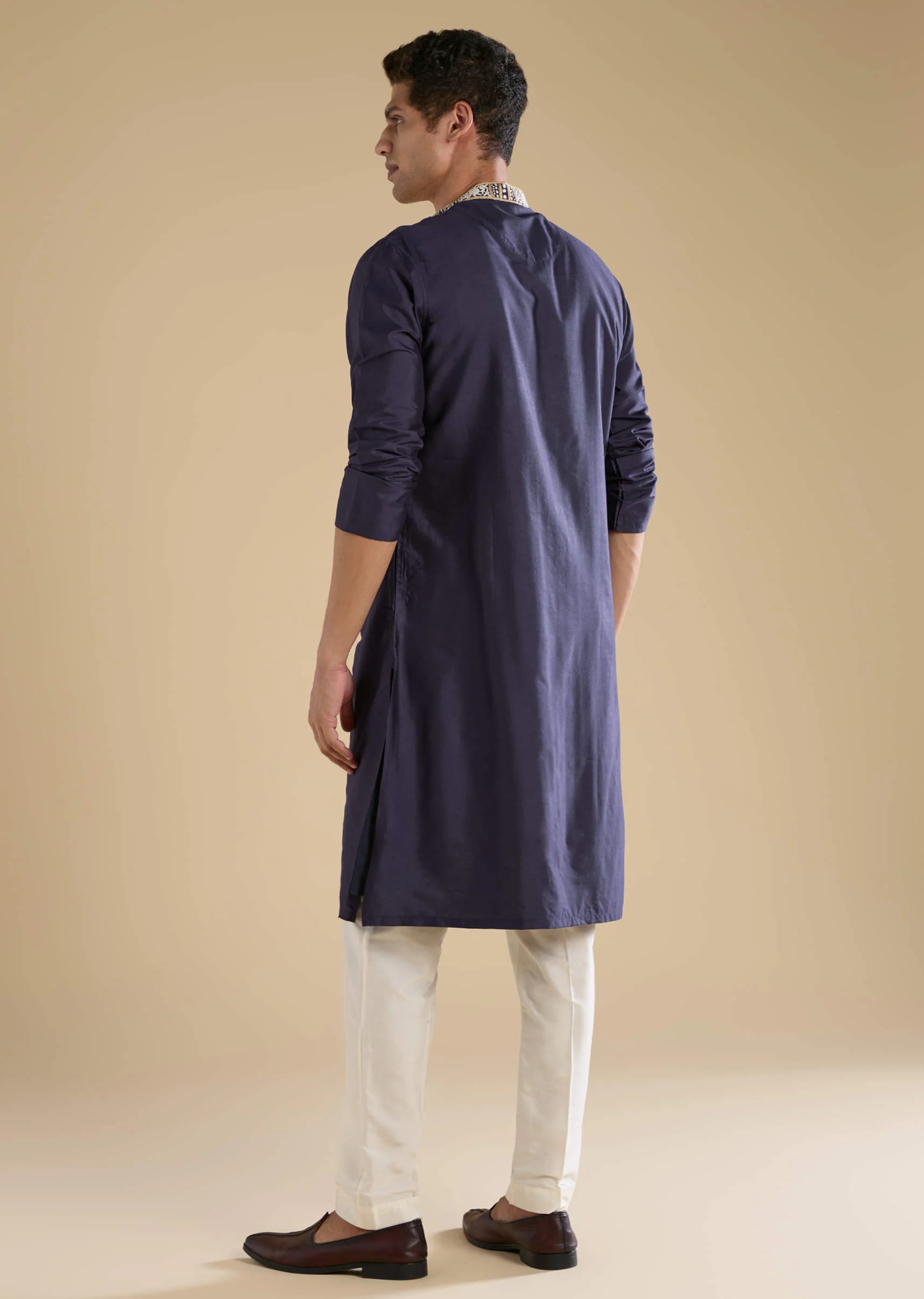 Blue Kashmiri Hand Work Straight Mens Kurta and Pant Set - Image 5