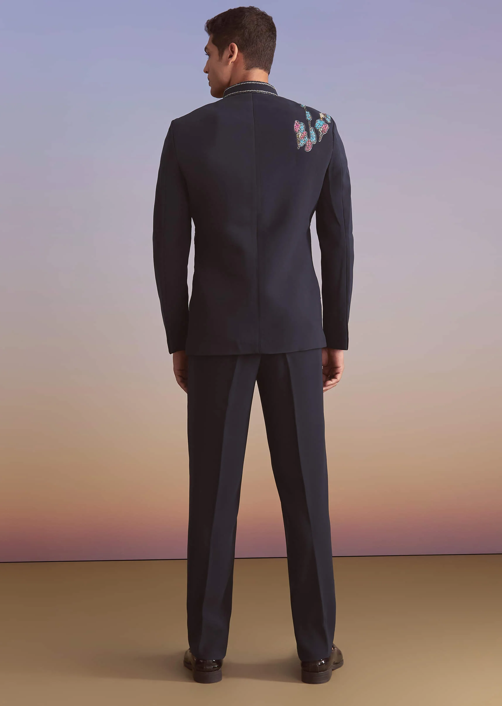 Blue Kurta Jacket Set For Men With Sequins And Moti Work - Image 5