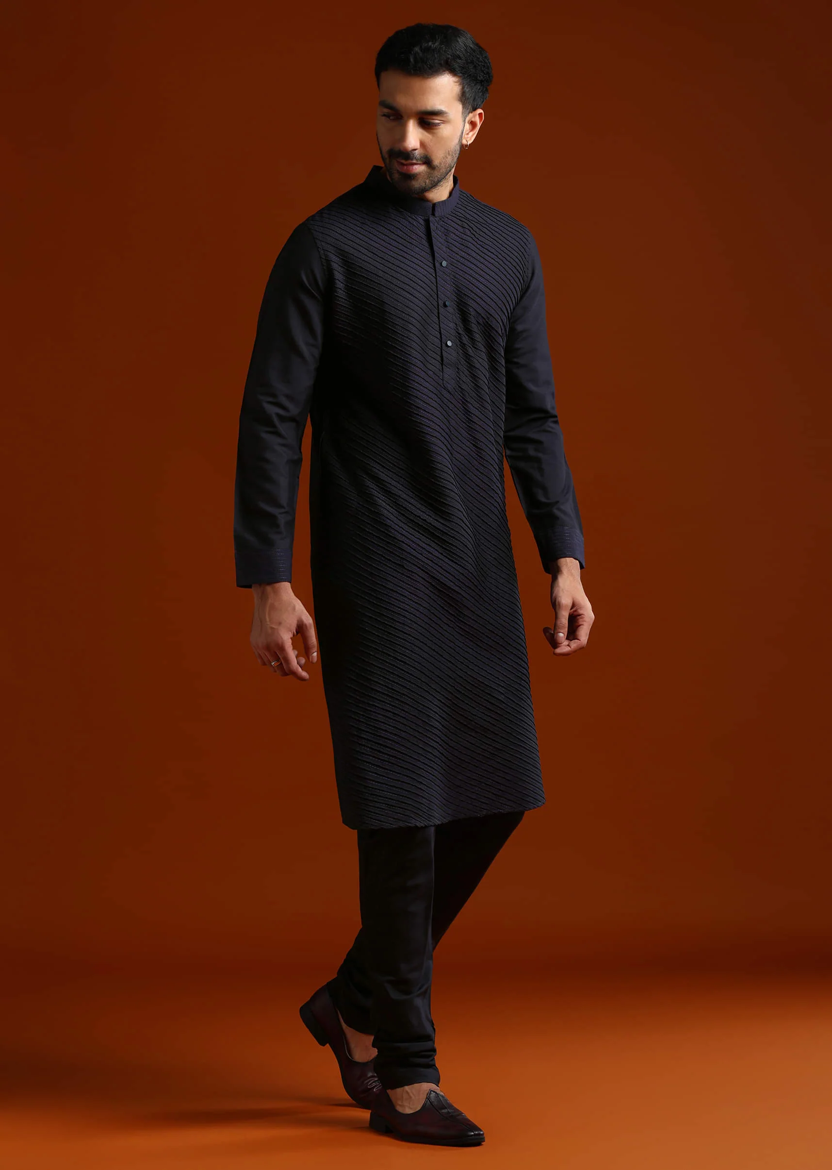 Blue Kurta Set For Men With Pintucks - Image 2