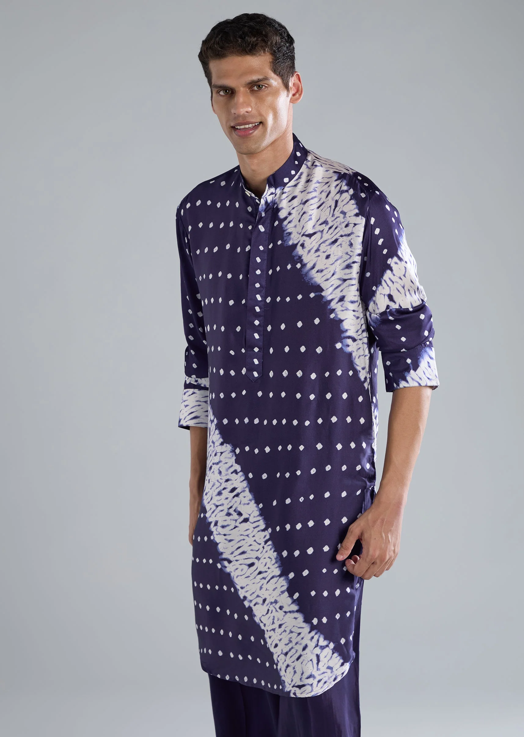 Blue Kurta Set With Bandhani And Shibori Prints - Image 4
