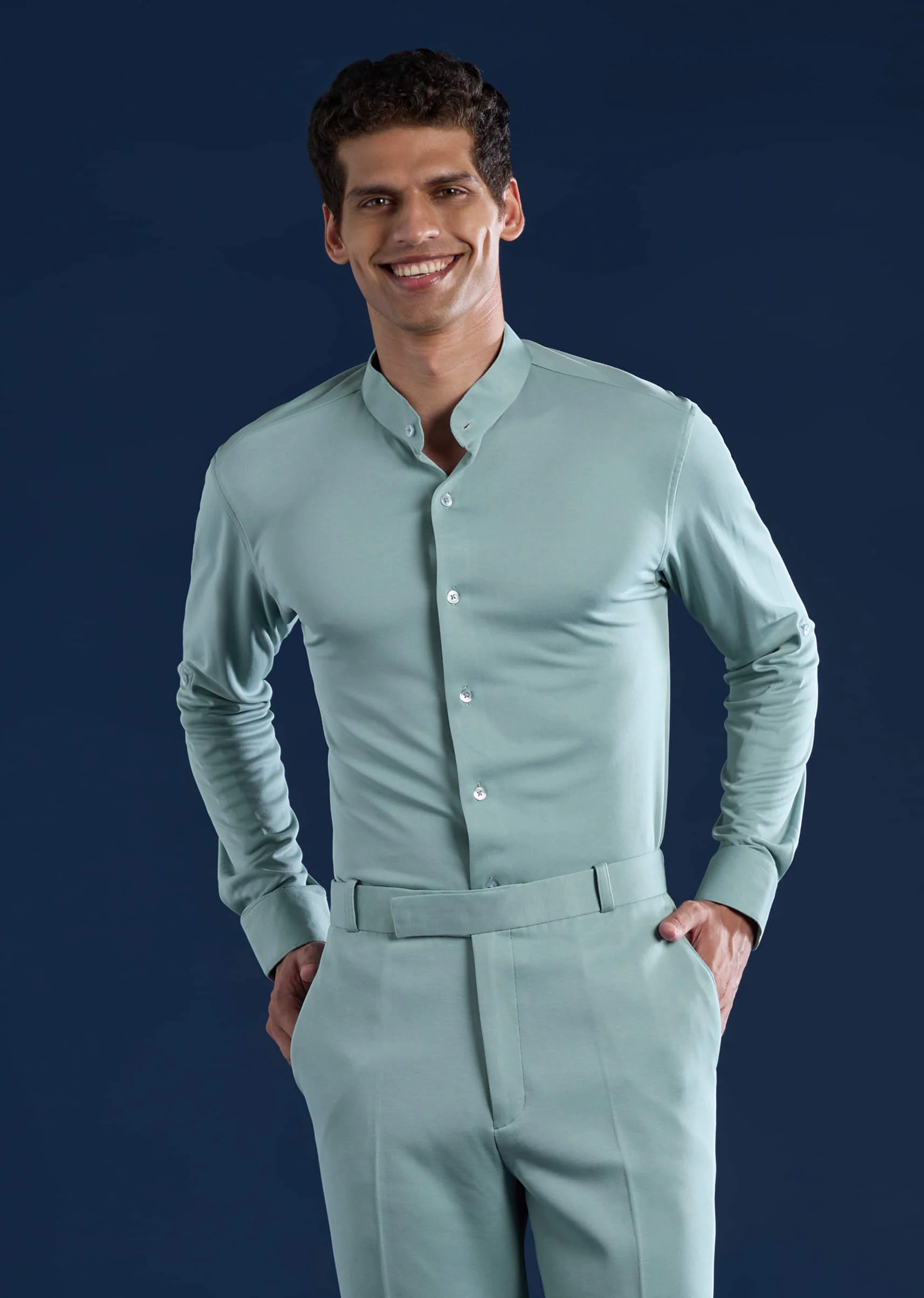Blue Mens Cutdana Work Jacket Kurta and Pant Set - Image 6
