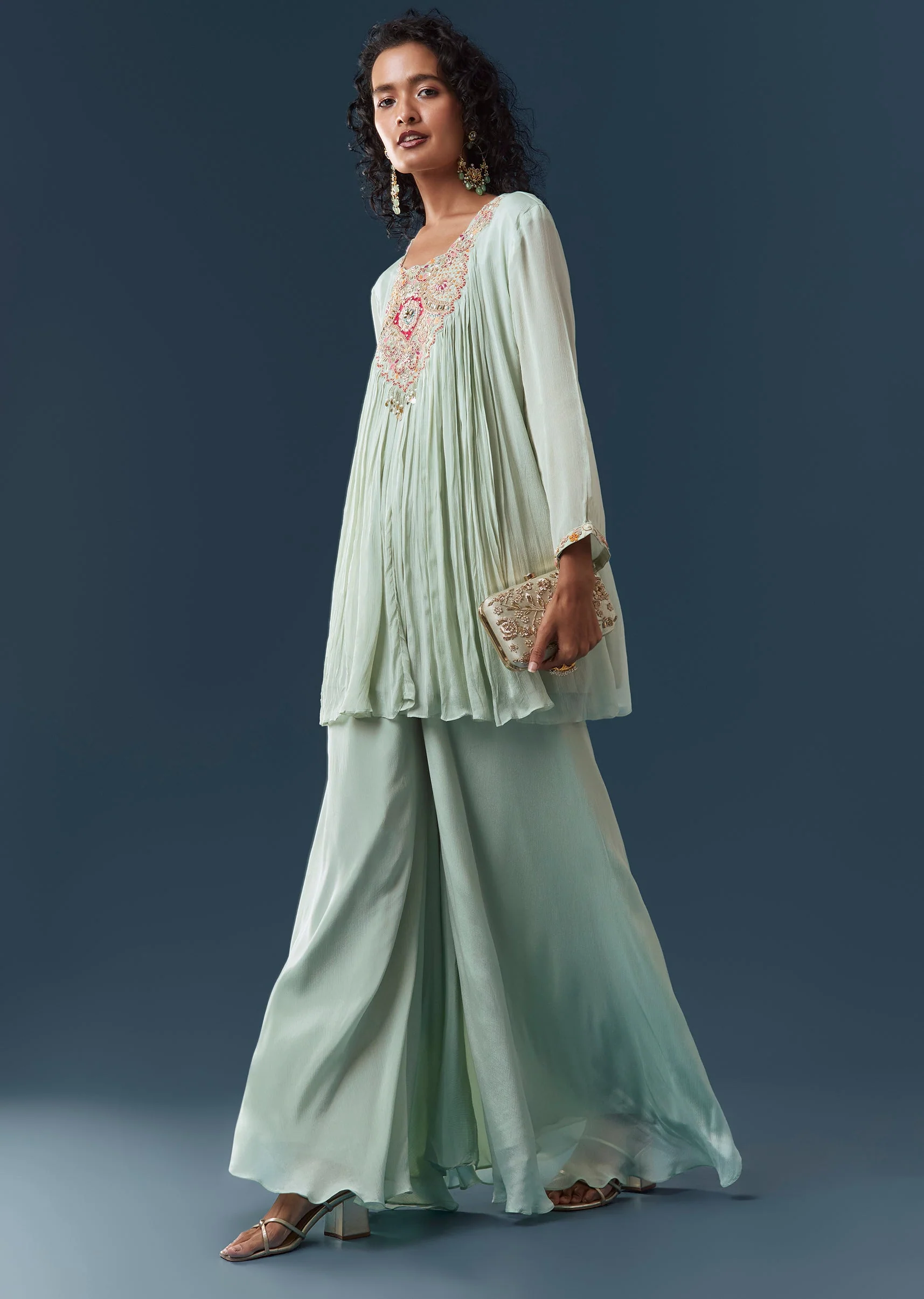 Blue Minimal Sharara-Style Palazzo Suit - Image 3