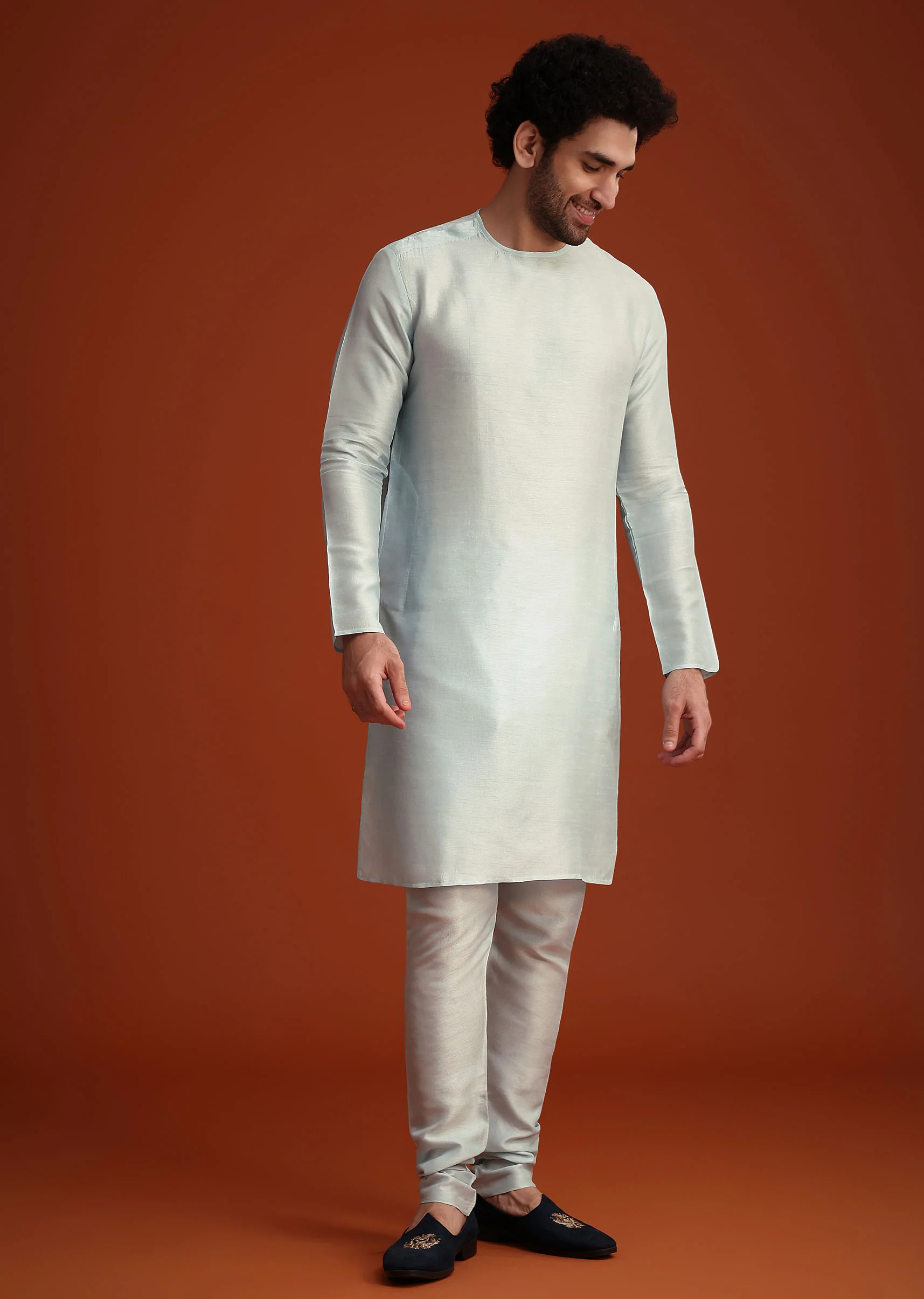 Blue Organza Aligarhi Kurta With Zari Embroidery - Image 6