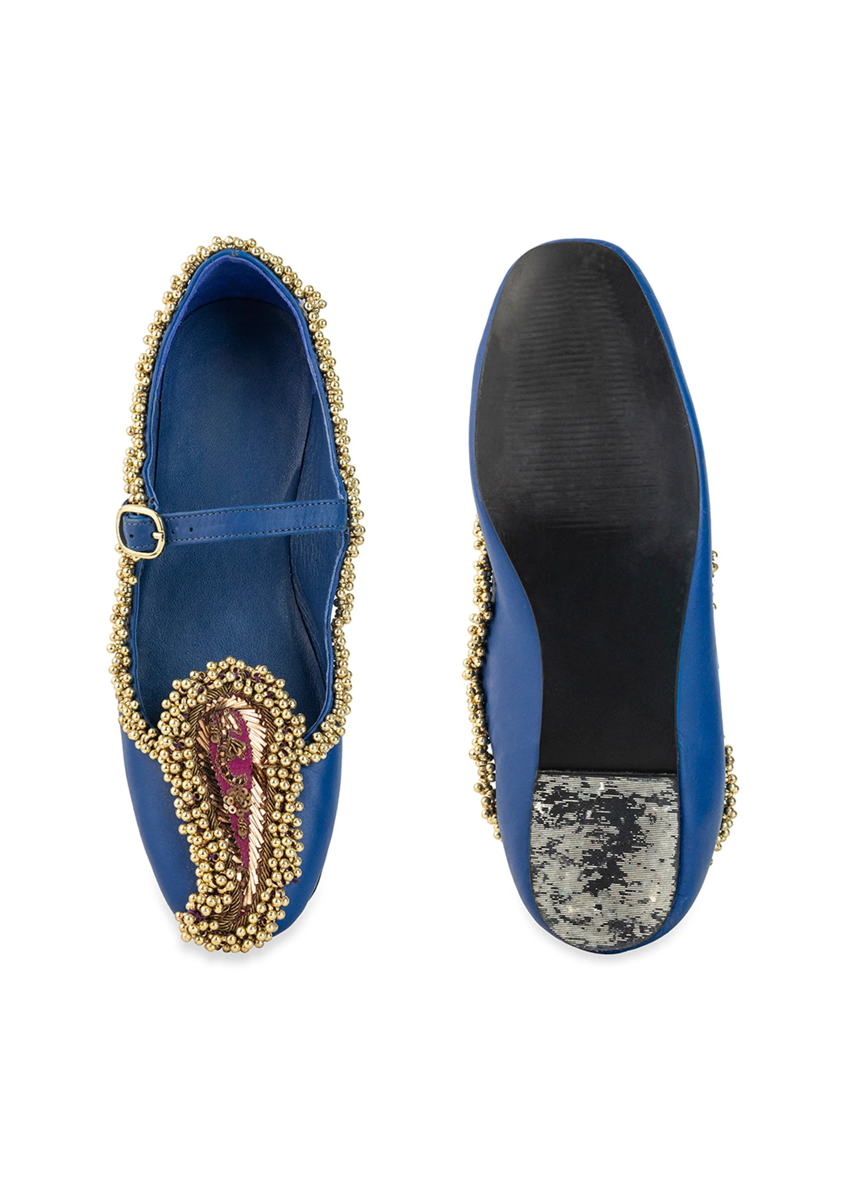 Blue Paisley Motif Faux Leather Embellished Juttis - Image 4