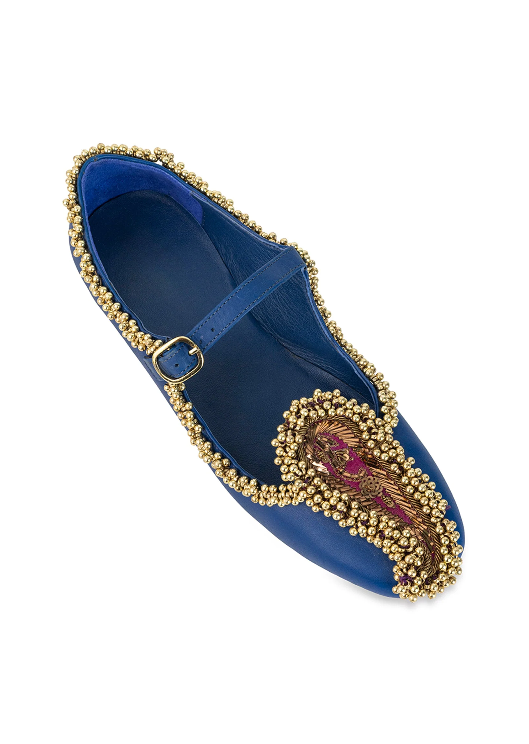 Blue Paisley Motif Faux Leather Embellished Juttis - Image 5