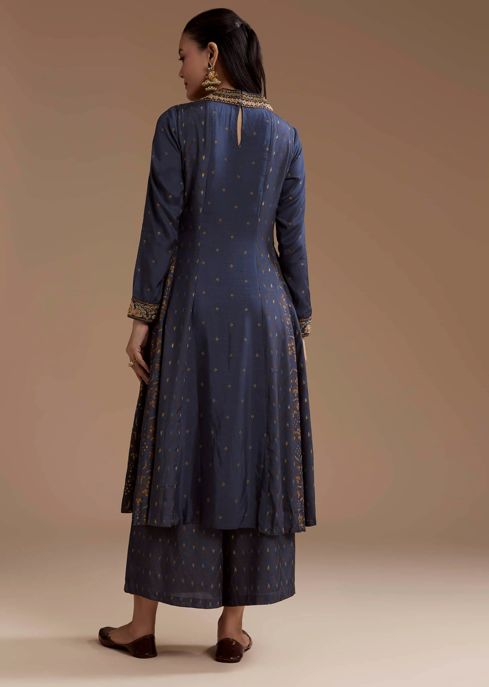 Blue Printed Cotton Kurta Palazzo Set with Thread Work - Image 5