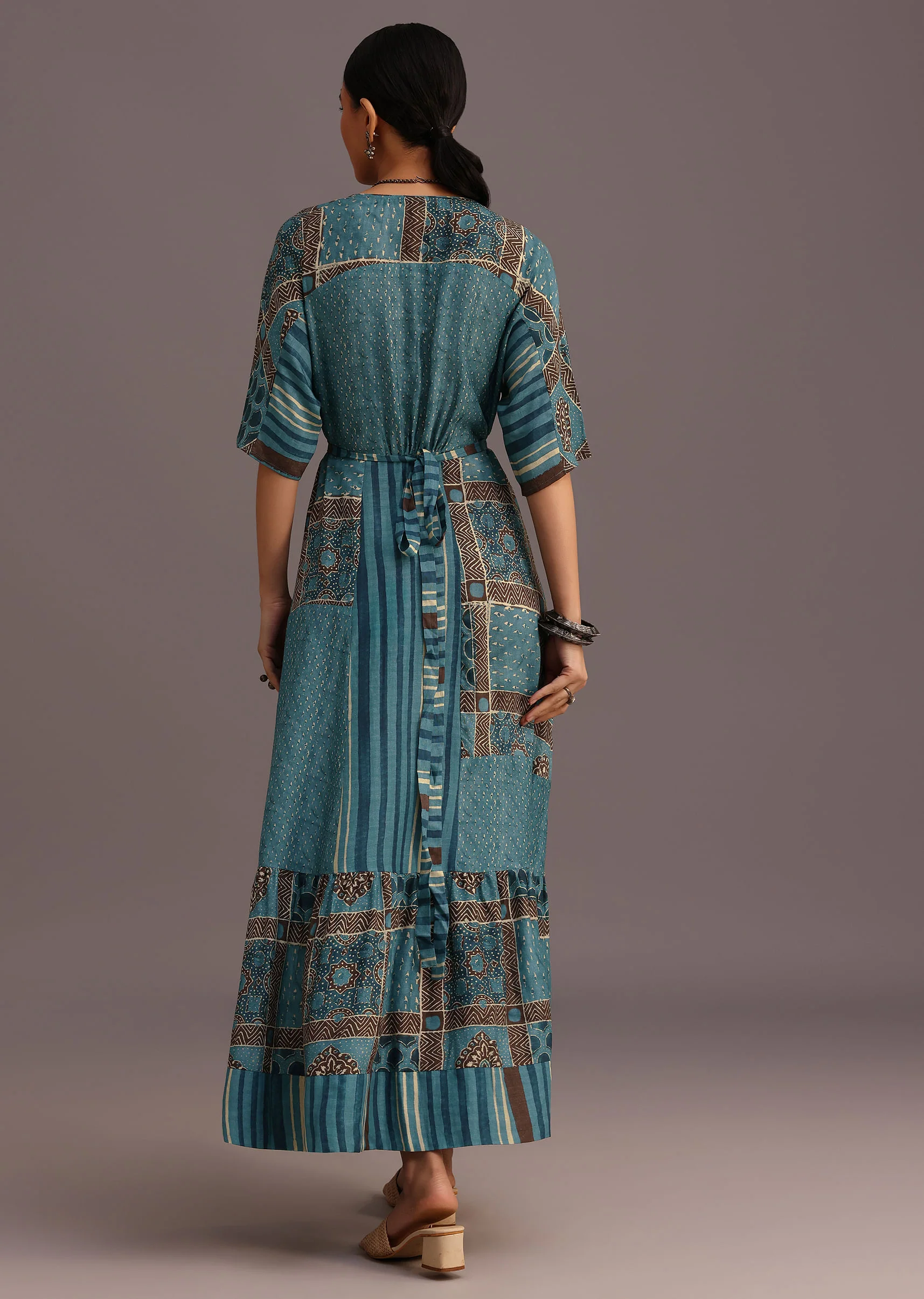 Blue Printed Kurti Dress With Tie Up - Image 5