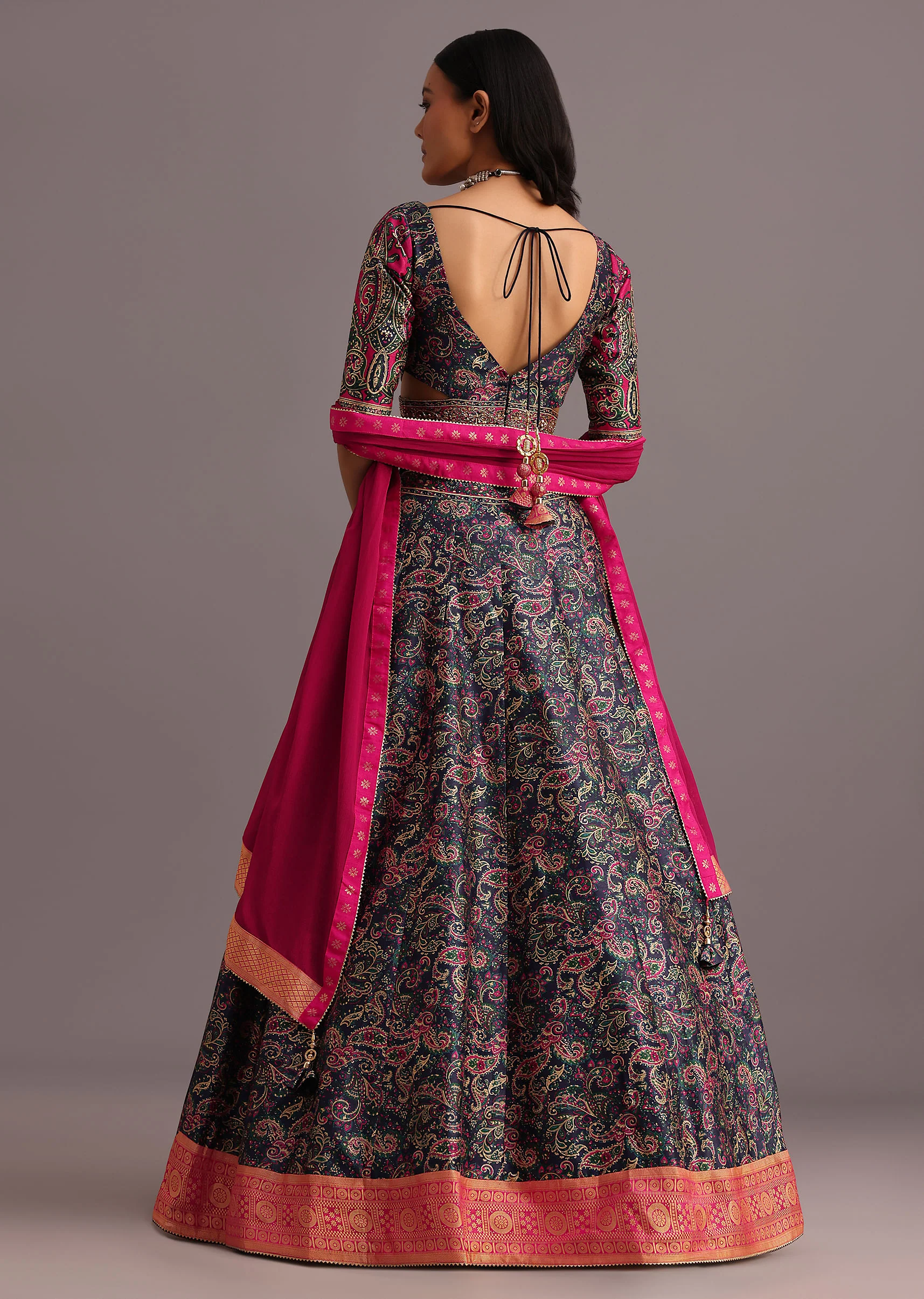 Blue Printed Lehenga Choli With Banarasi Weave Bordered Dupatta - Image 5