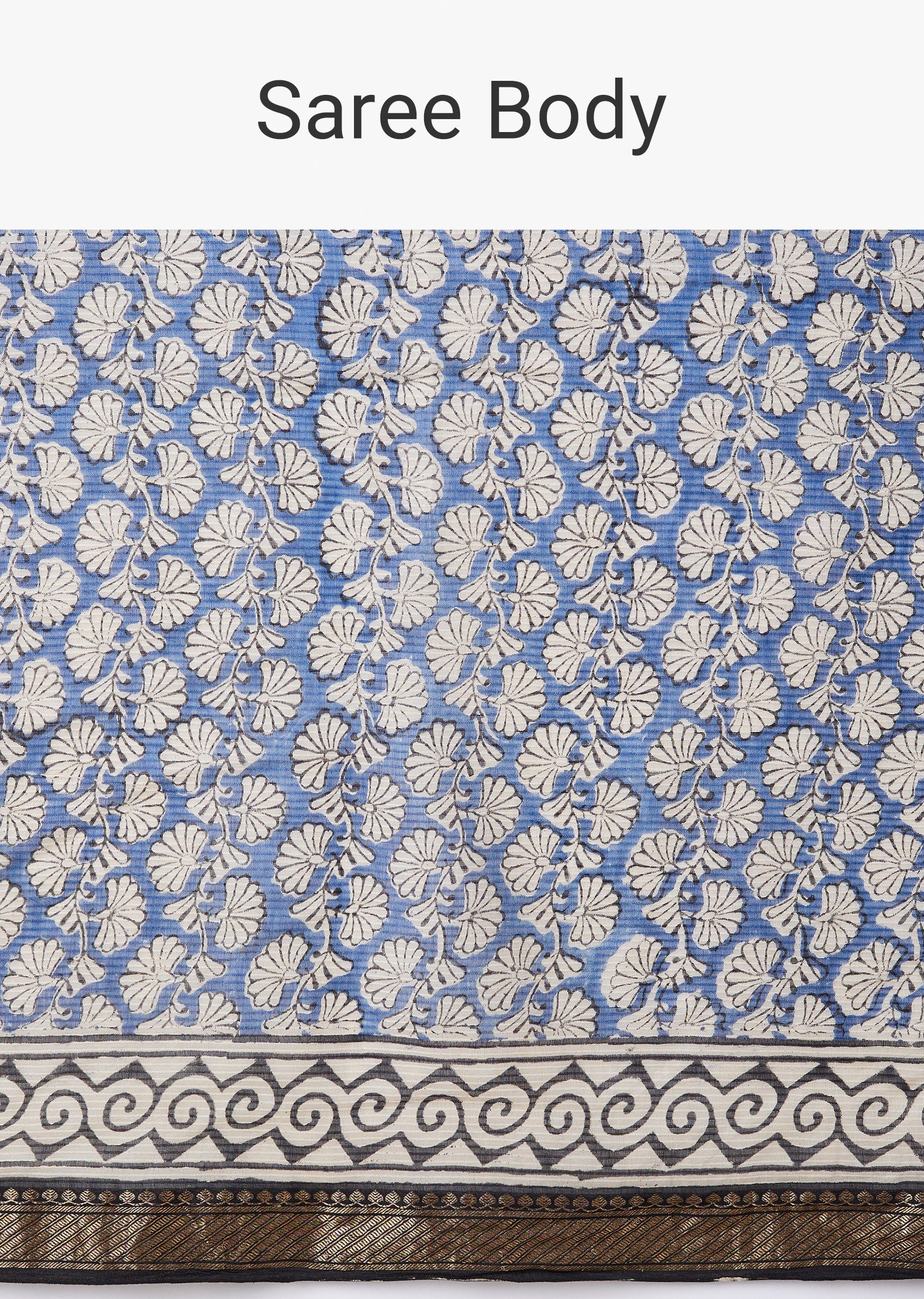 Blue Printed Tassel Border Saree with Unstitched Blouse - Image 9