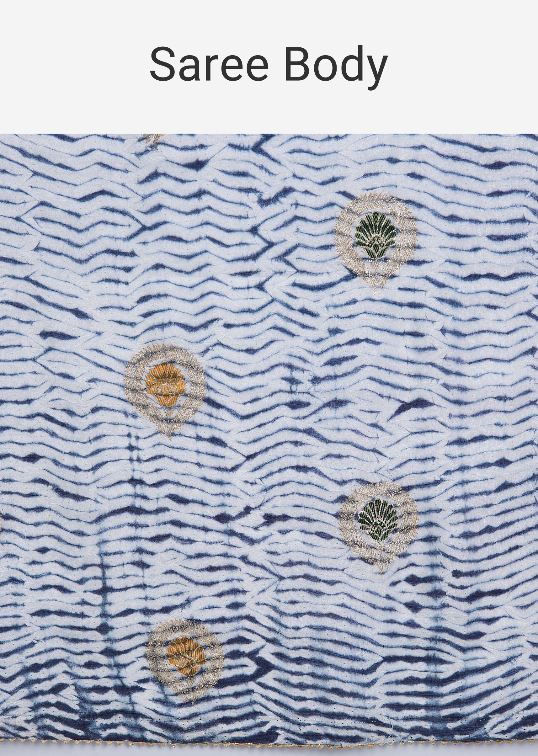 Blue Pure Shibori TieDye Printed Saree With Brocade Blouse - Image 9
