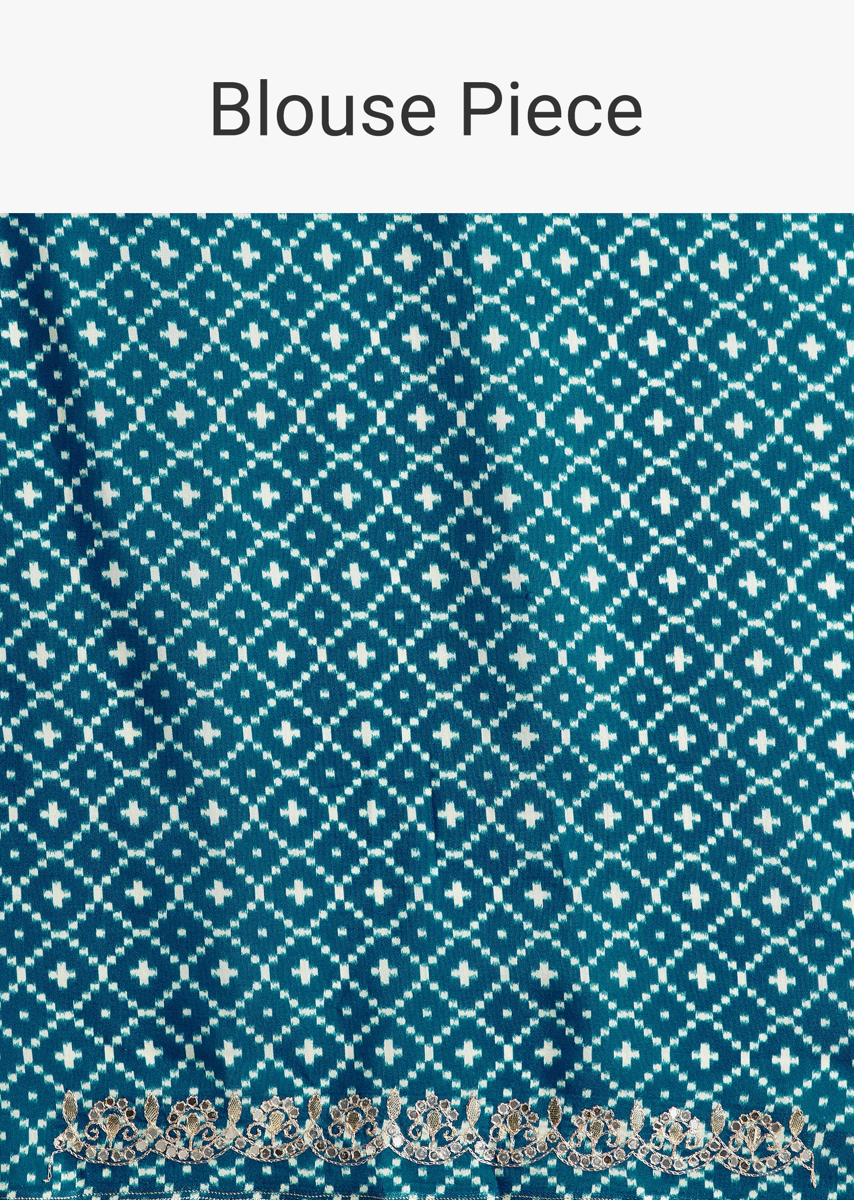 Blue Satin Ikat Printed Saree With Gota And Mirror Embroidery - Image 9