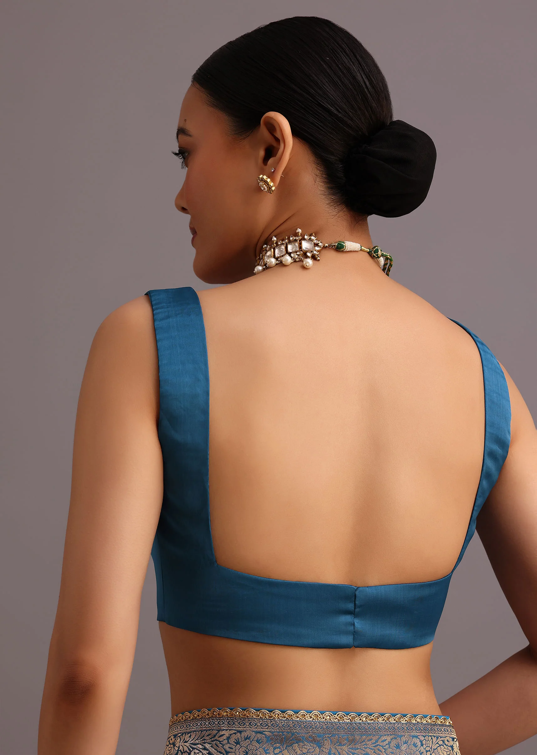 Blue Satin Silk Zari Woven Saree With Brocade Border - Image 8