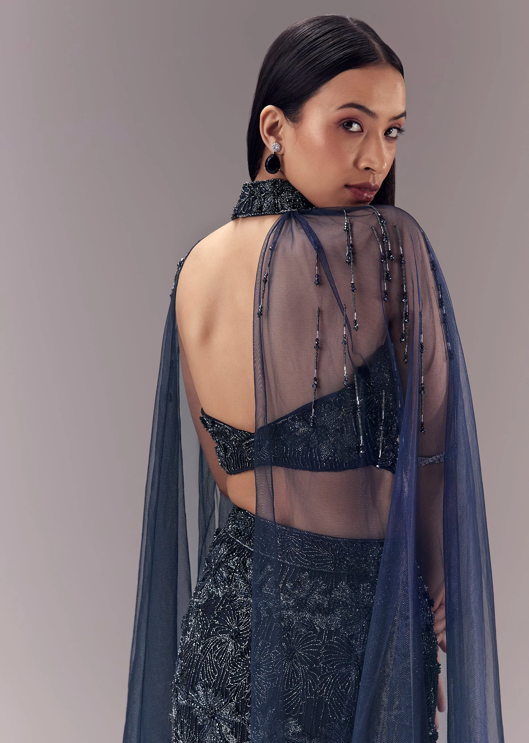 Blue Sequin Embellished And Lehenga Set - Image 5