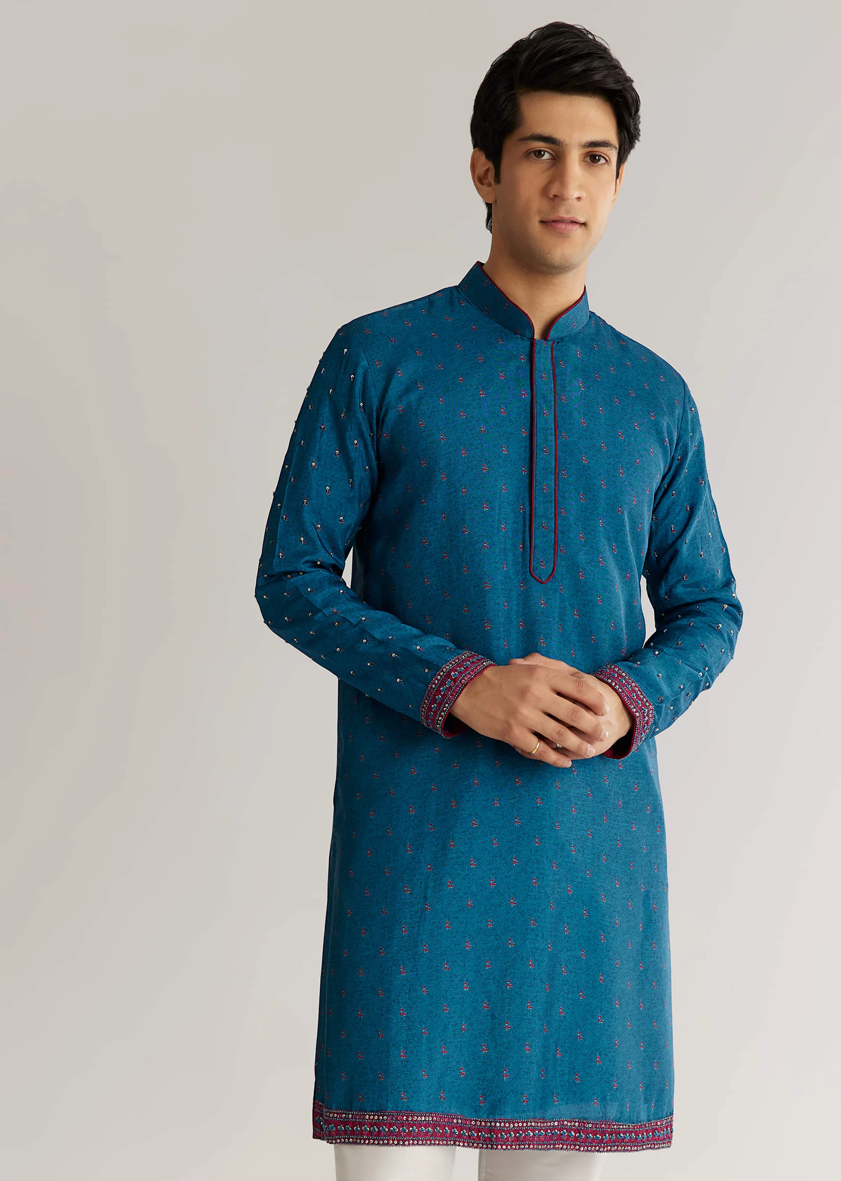 Blue Silk Cutdana Embroidered Kurta Jacket Set - Image 8