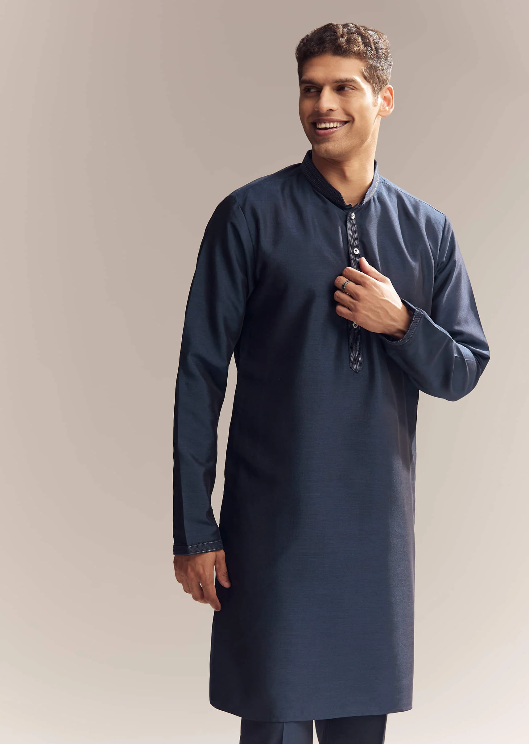 Blue Silk Kurta Jacket Set For Men With Resham Embroidery - Image 6