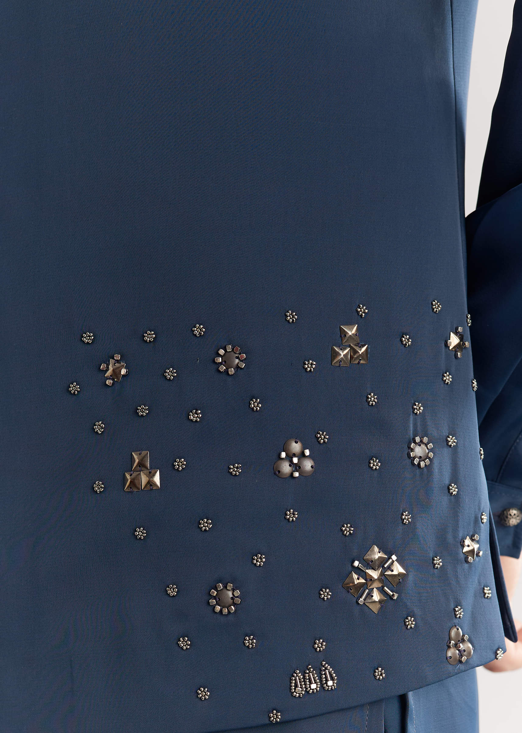Blue Suiting Jacket Kurta Set With Metal Work - Image 5
