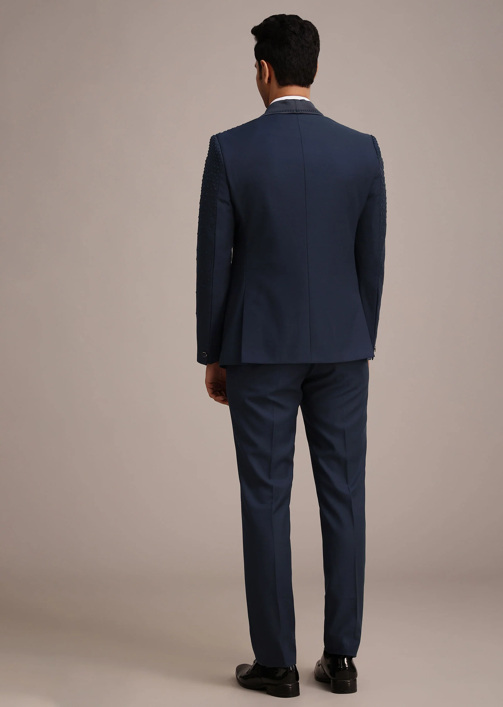 Blue Terry Rayon Tuxedo Set With Hand Work - Image 5