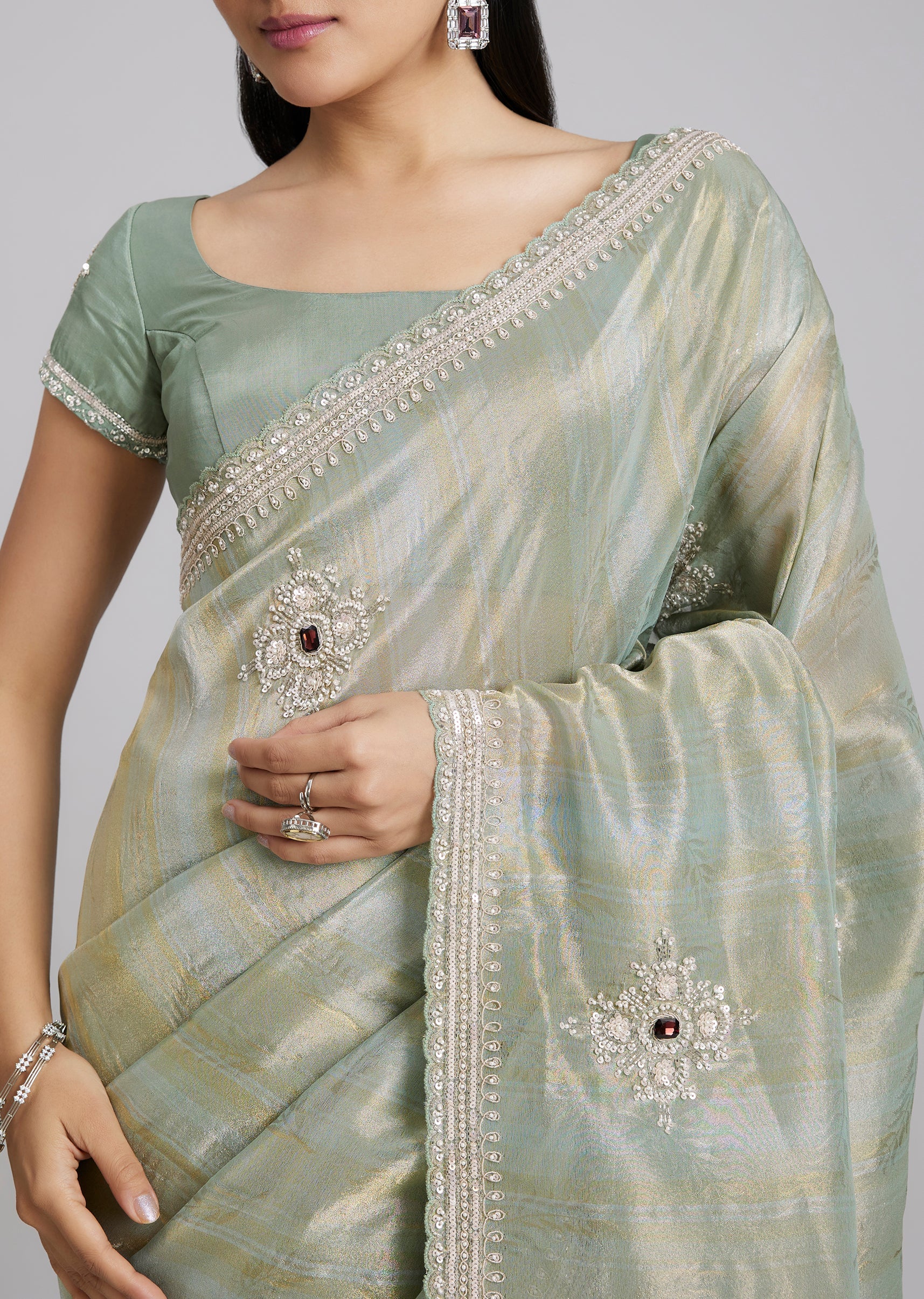 Blue Tissue Saree - Image 2
