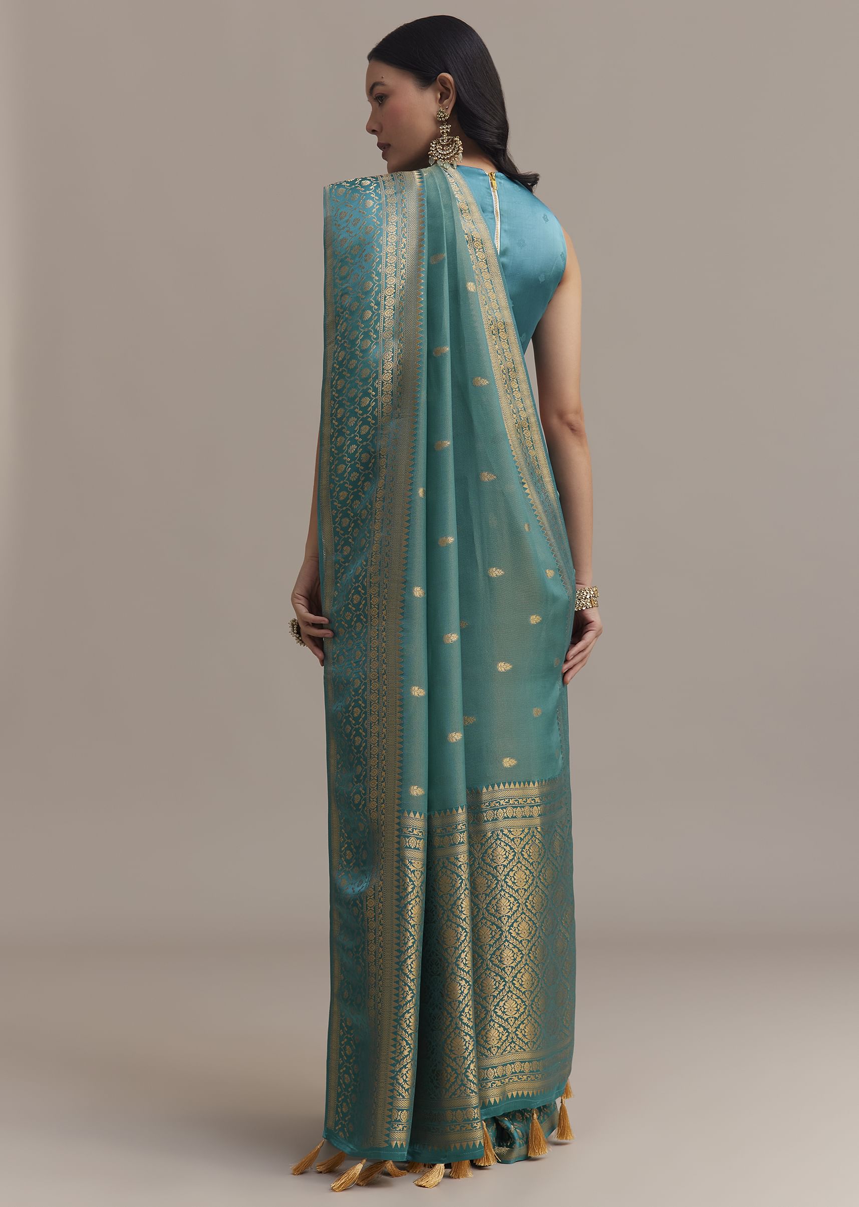 Blue Tissue Silk Saree With Chanderi Zari Weaving - Image 6
