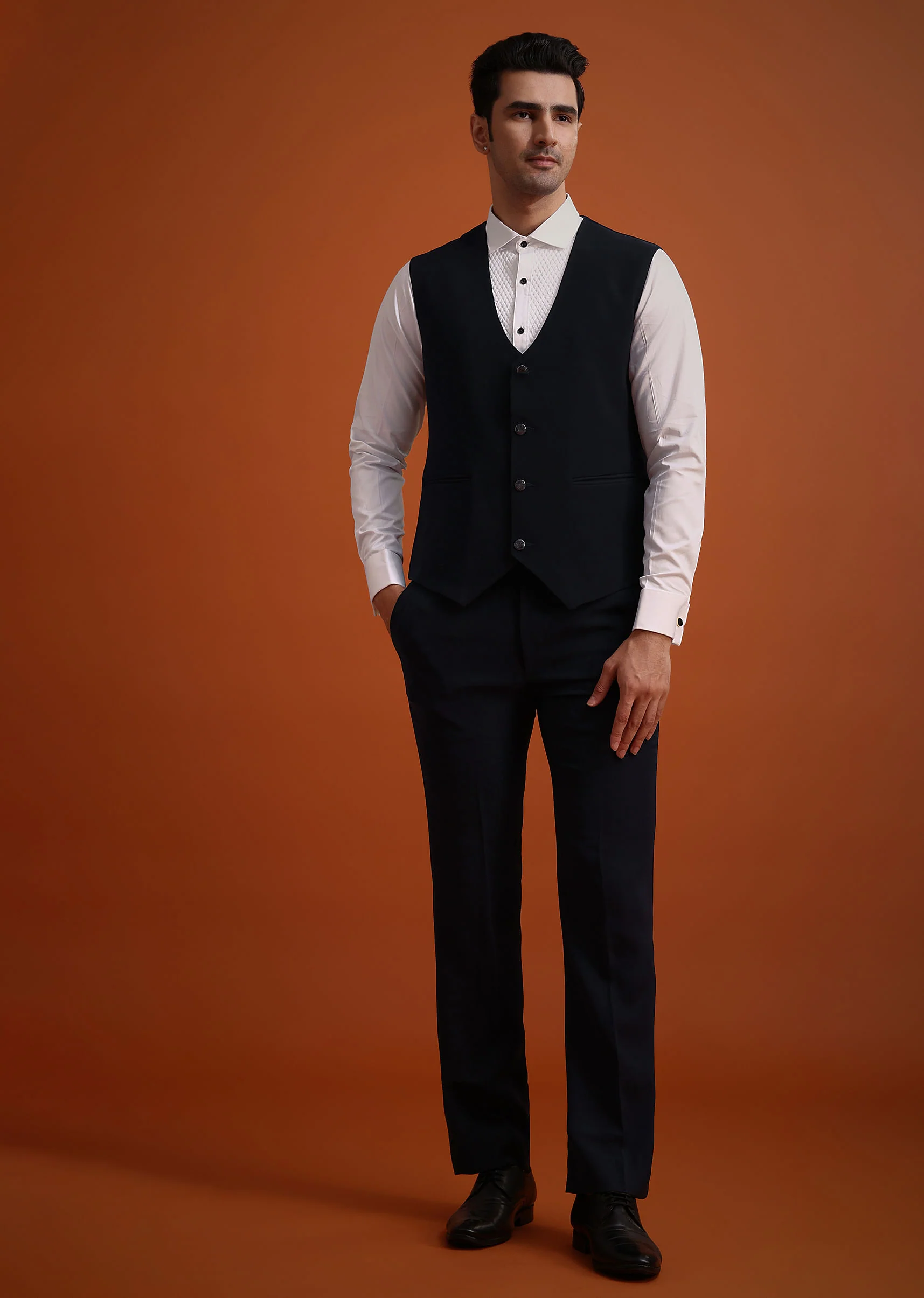 Blue Tuxedo Set With Pearl And Cutdana Work - Image 6