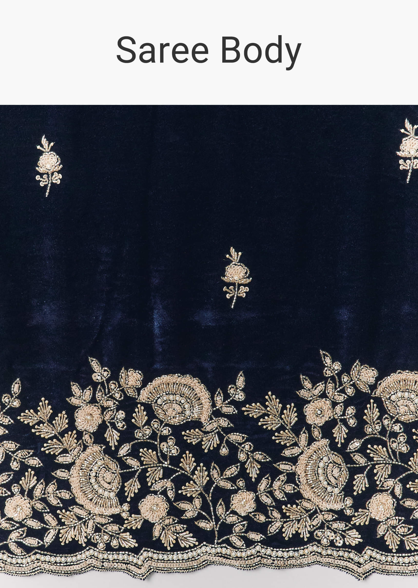 Blue Velvet Saree With Brocade Embroidered Blouse - Image 8