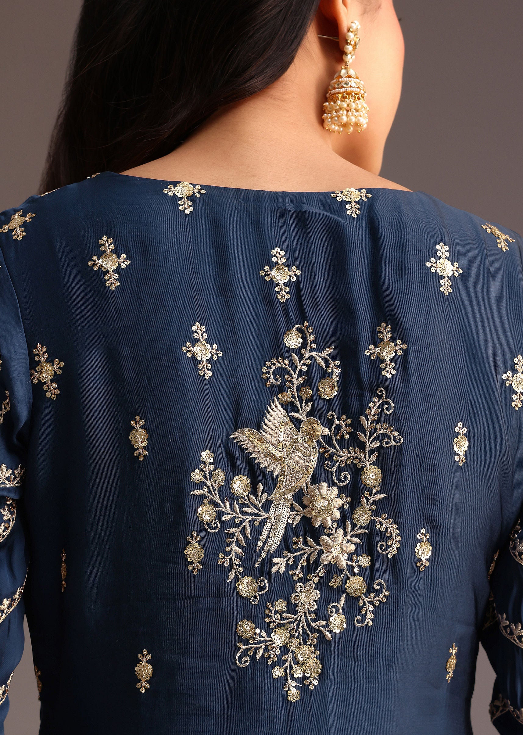 Blue Zari Work Palazzo Suit With Organza Dupatta - Image 4