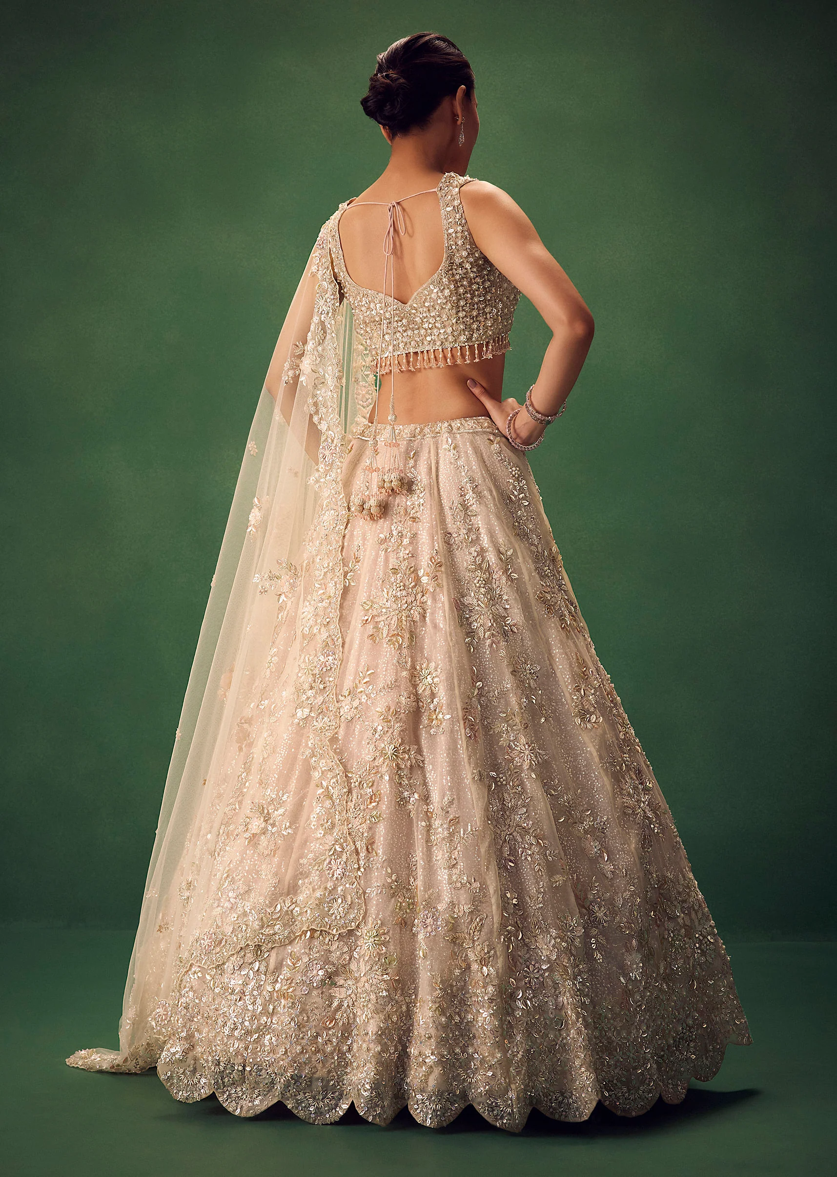 Blush Pink 3D Floral And Bead Work Lehenga Set - Image 6