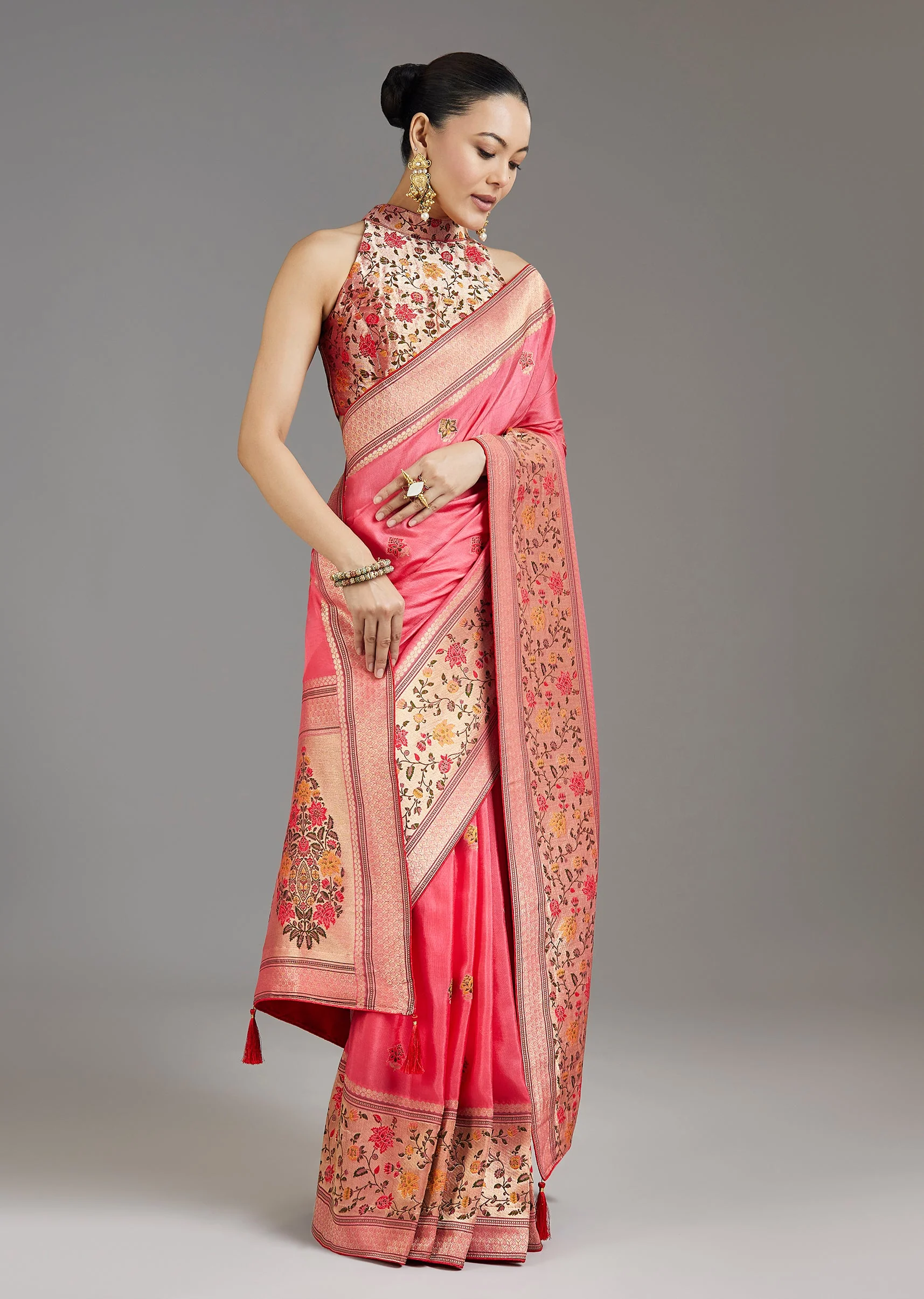 Blush Pink Dola Silk Saree - Image 3