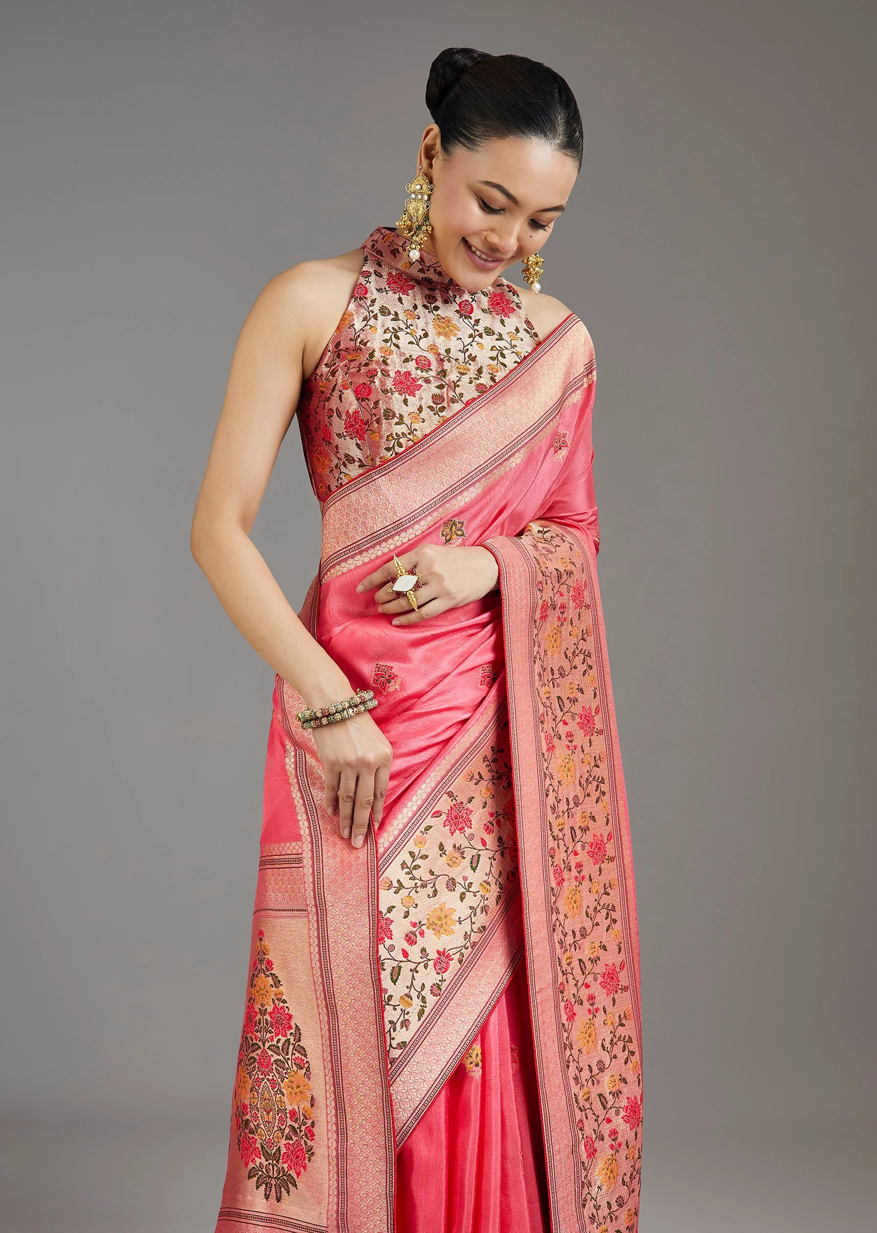 Blush Pink Dola Silk Saree - Image 5