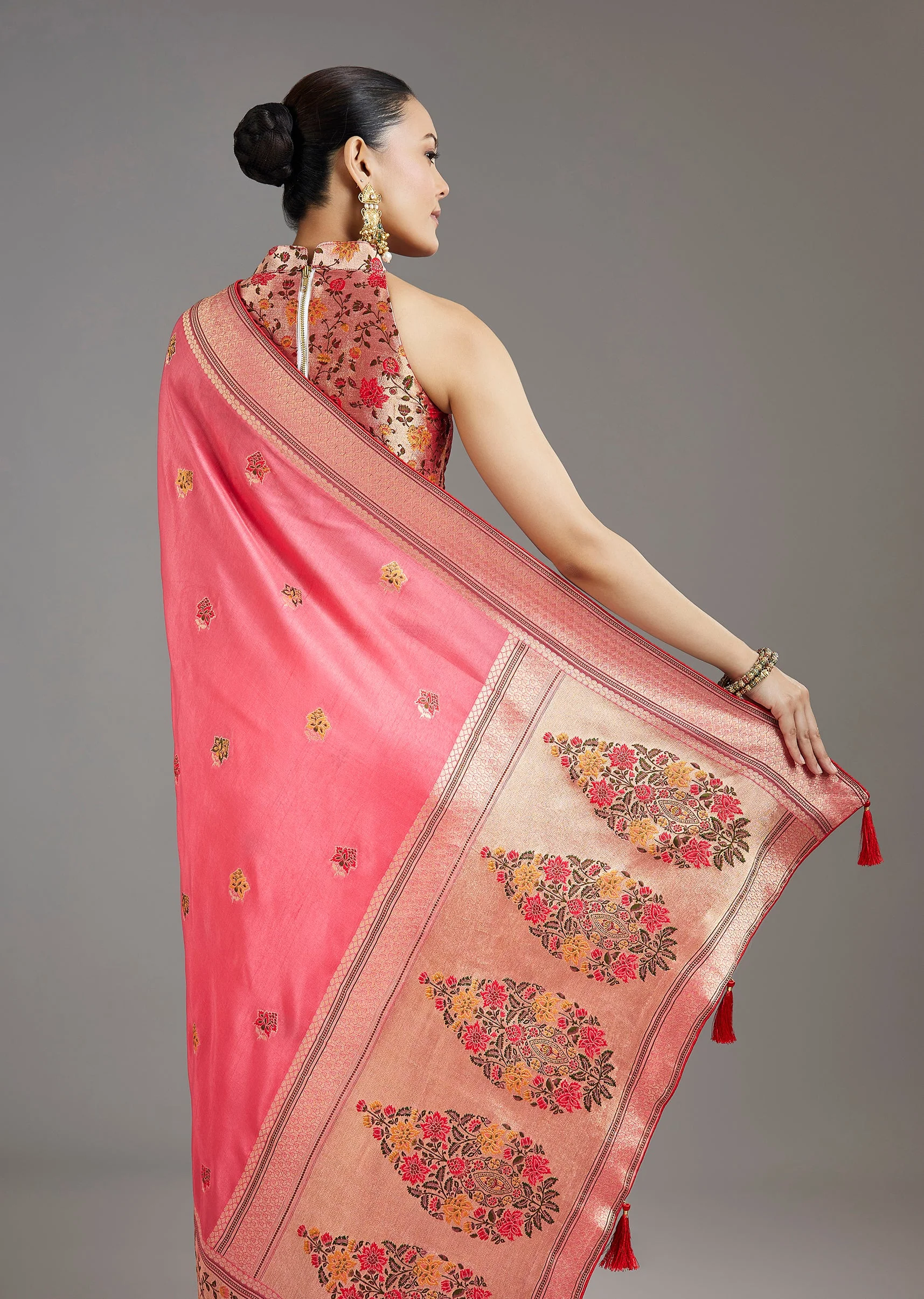 Blush Pink Dola Silk Saree - Image 6