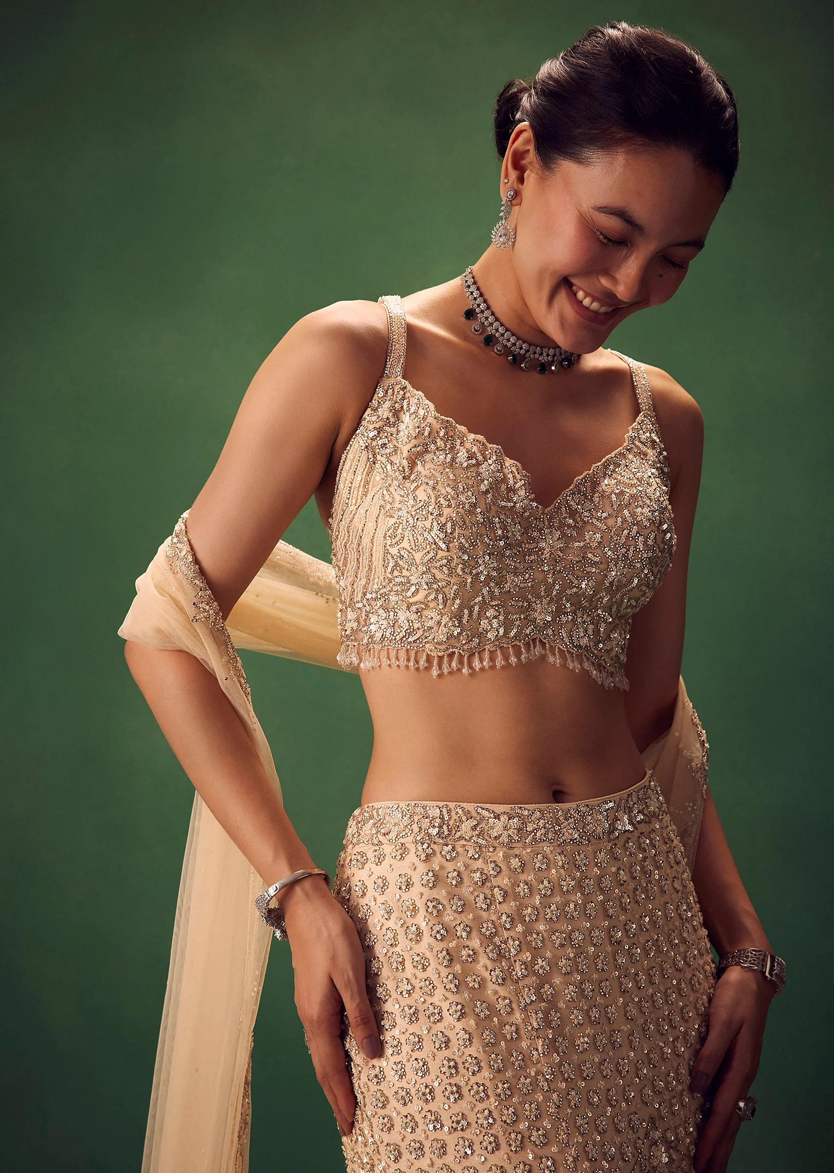 Blush Pink Fish Cut Sequin Lehenga Set - Image 2